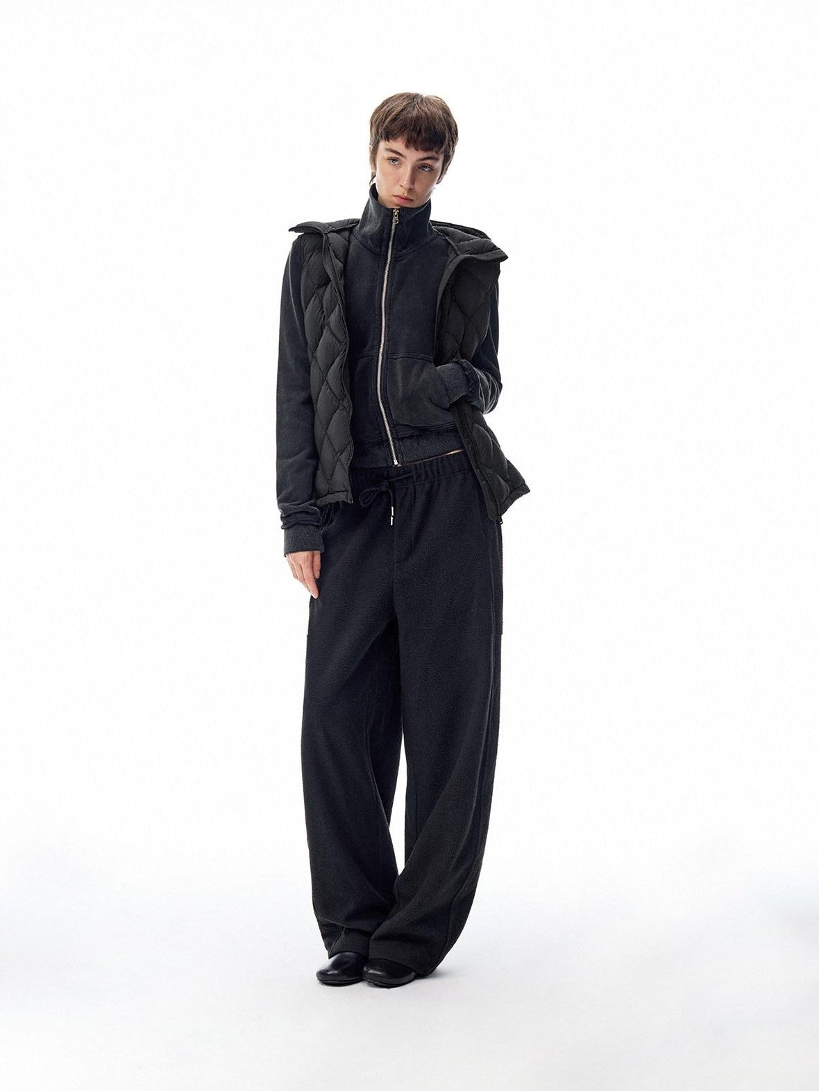 Northbutsouth Loose Thermal Fleece Elastic Waist Curved Women&