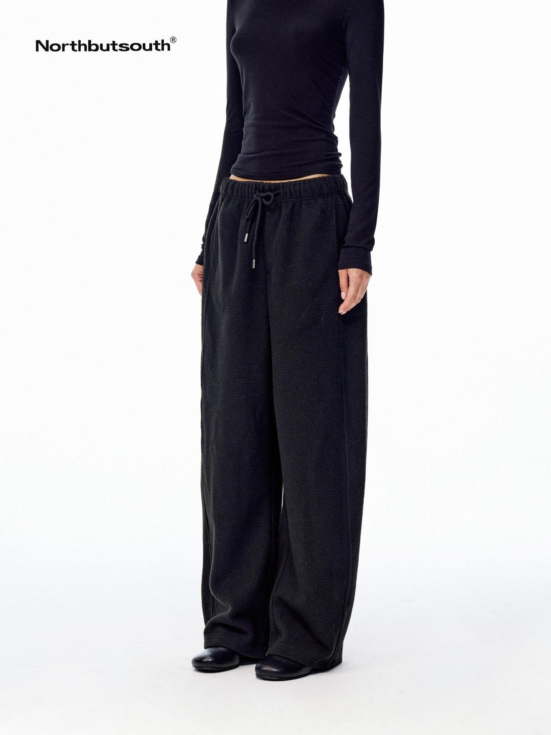 Northbutsouth Loose Thermal Fleece Elastic Waist Curved Women&
