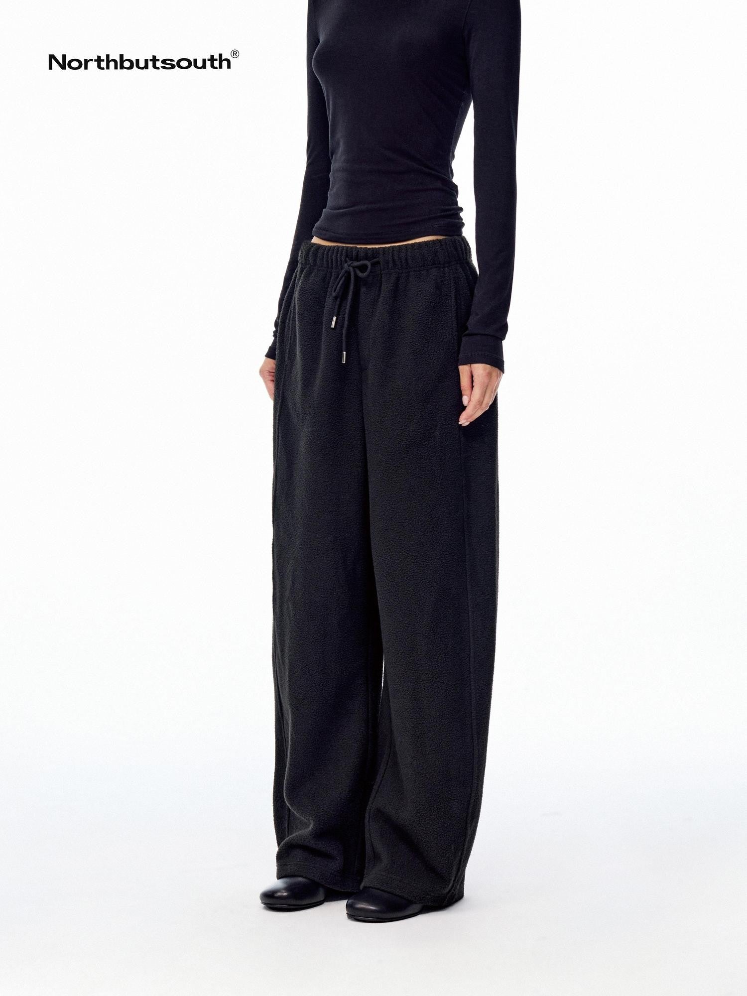 Northbutsouth Loose Thermal Fleece Elastic Waist Curved Women&