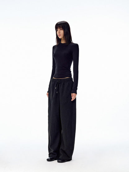 Northbutsouth Loose Thermal Fleece Elastic Waist Curved Women&