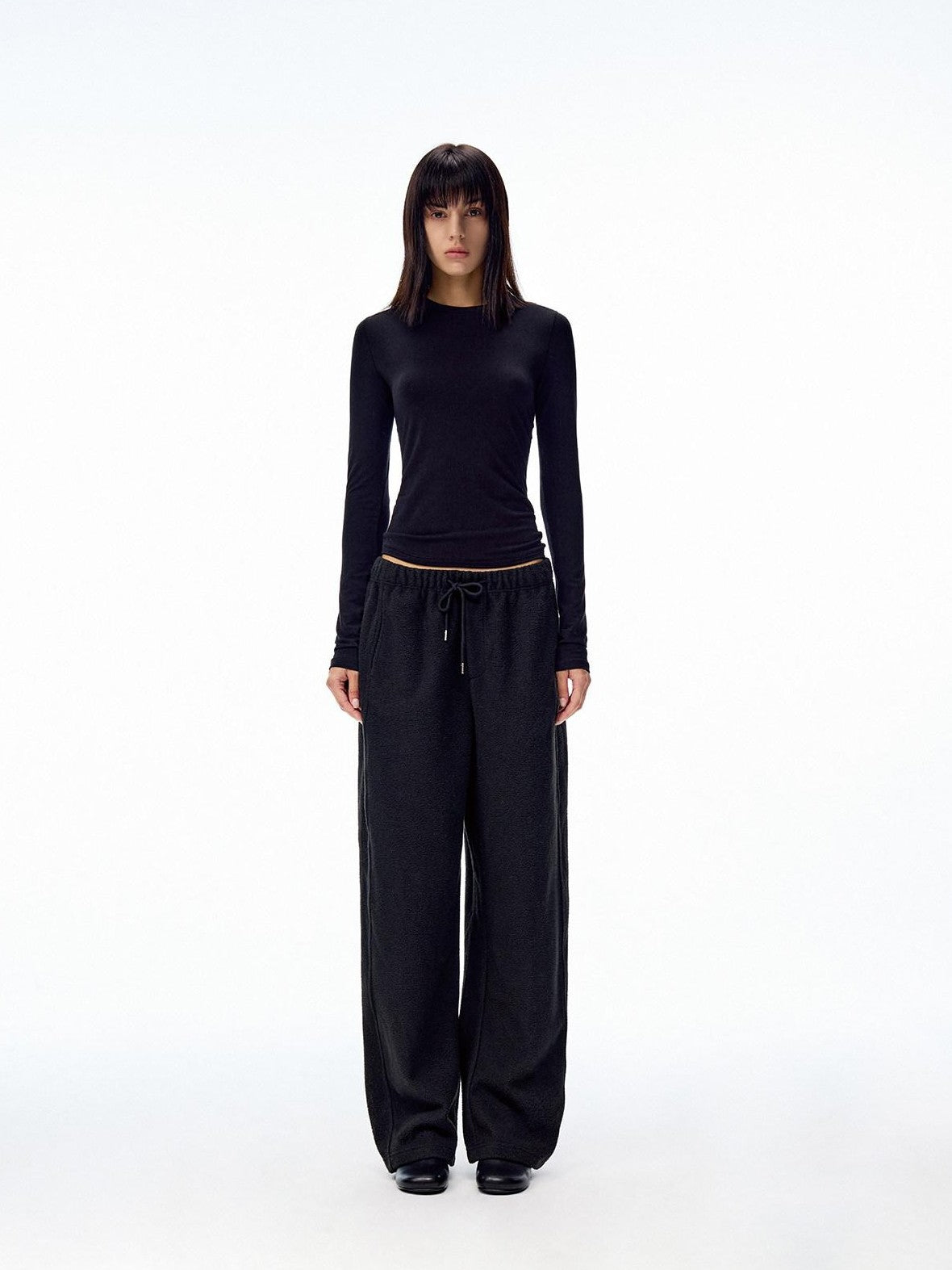 Northbutsouth Loose Thermal Fleece Elastic Waist Curved Women&