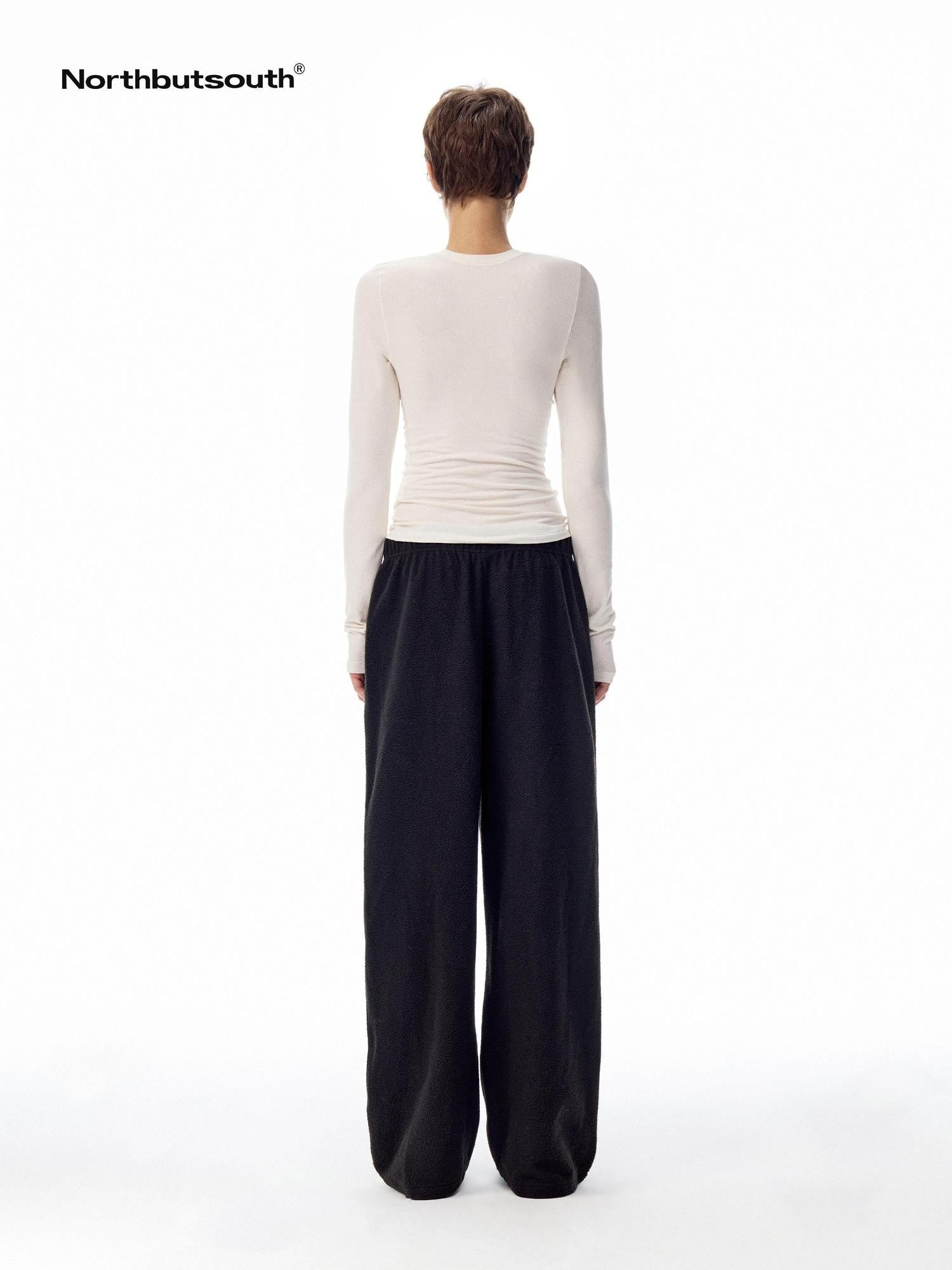 Northbutsouth Loose Thermal Fleece Elastic Waist Curved Women&