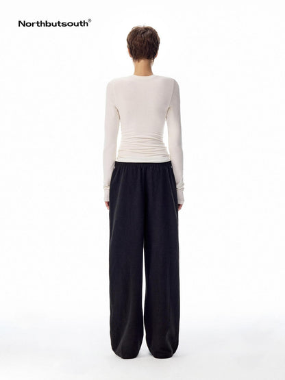 Northbutsouth Loose Thermal Fleece Elastic Waist Curved Women&