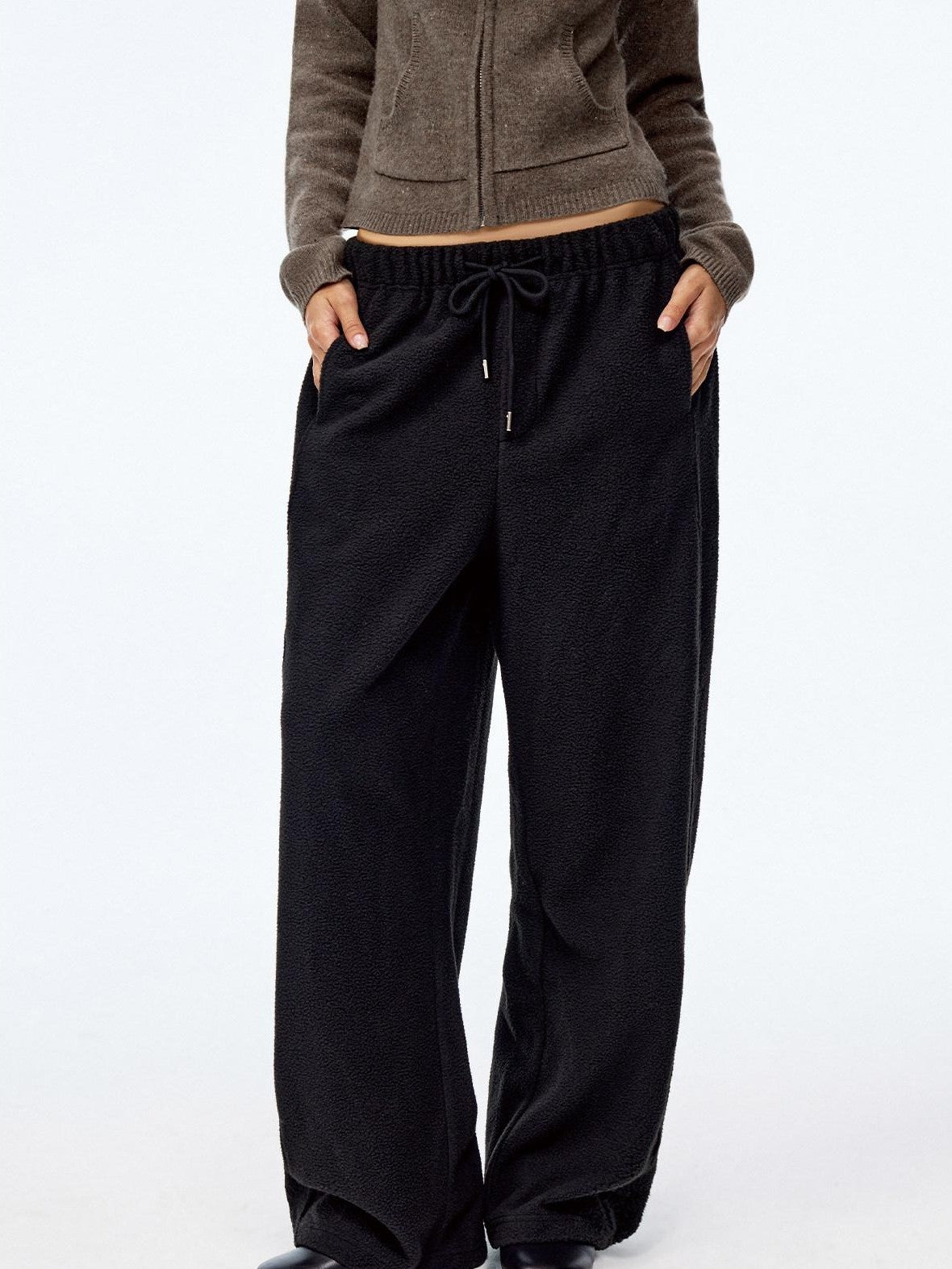 Northbutsouth Loose Thermal Fleece Elastic Waist Curved Women&