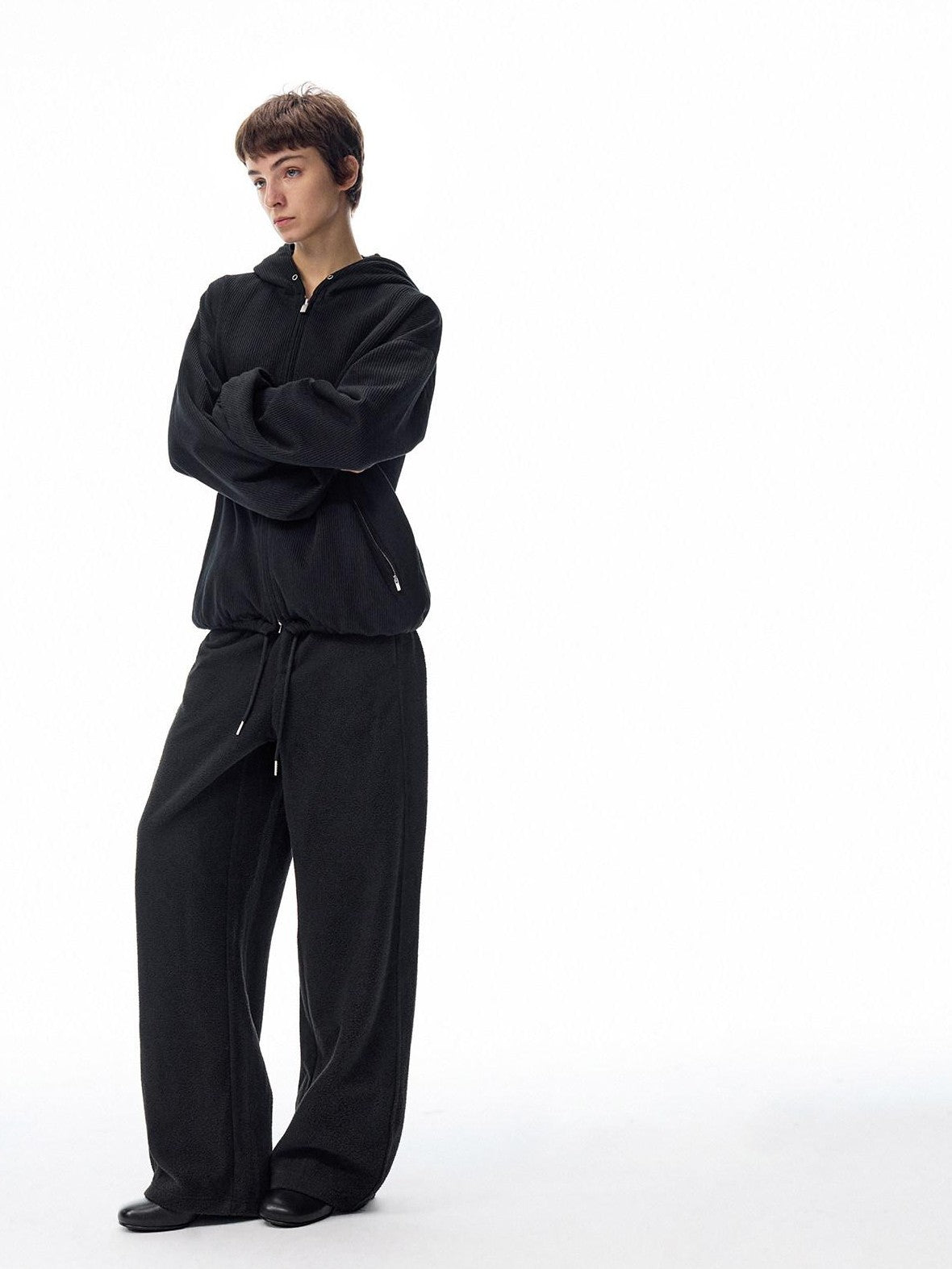 Northbutsouth Loose Thermal Fleece Elastic Waist Curved Women&