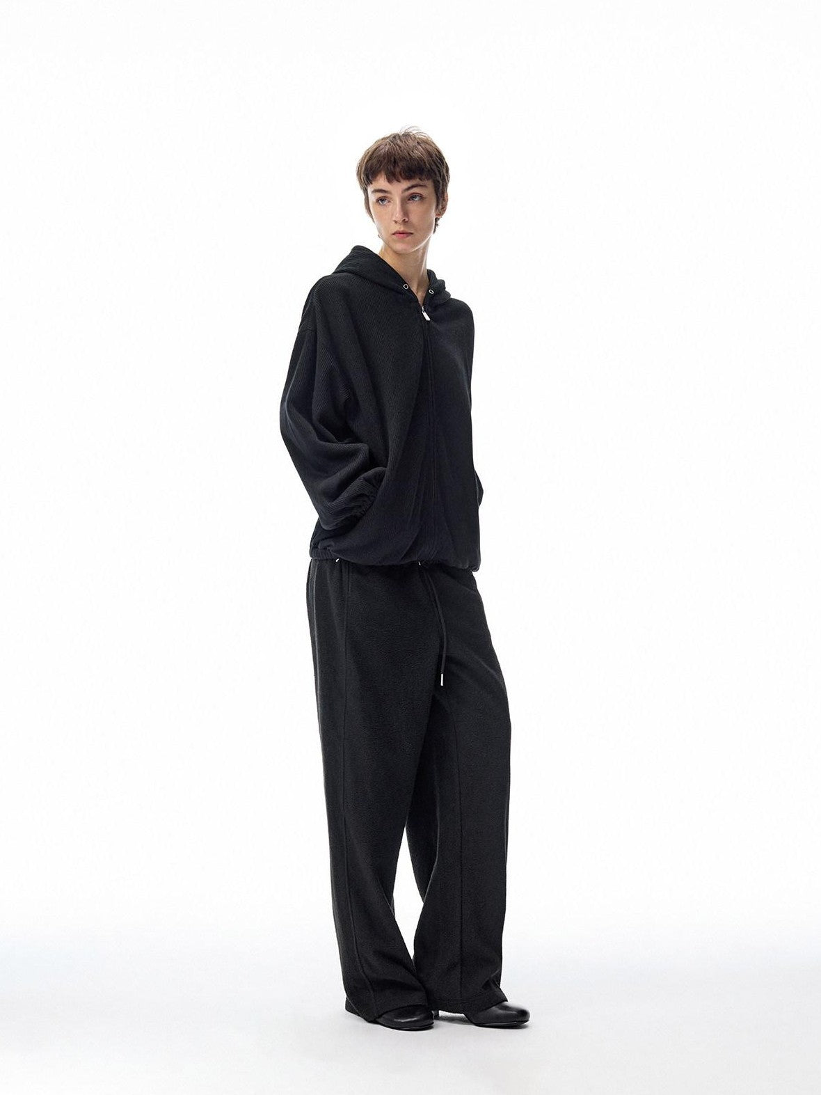 Northbutsouth Loose Thermal Fleece Elastic Waist Curved Women&