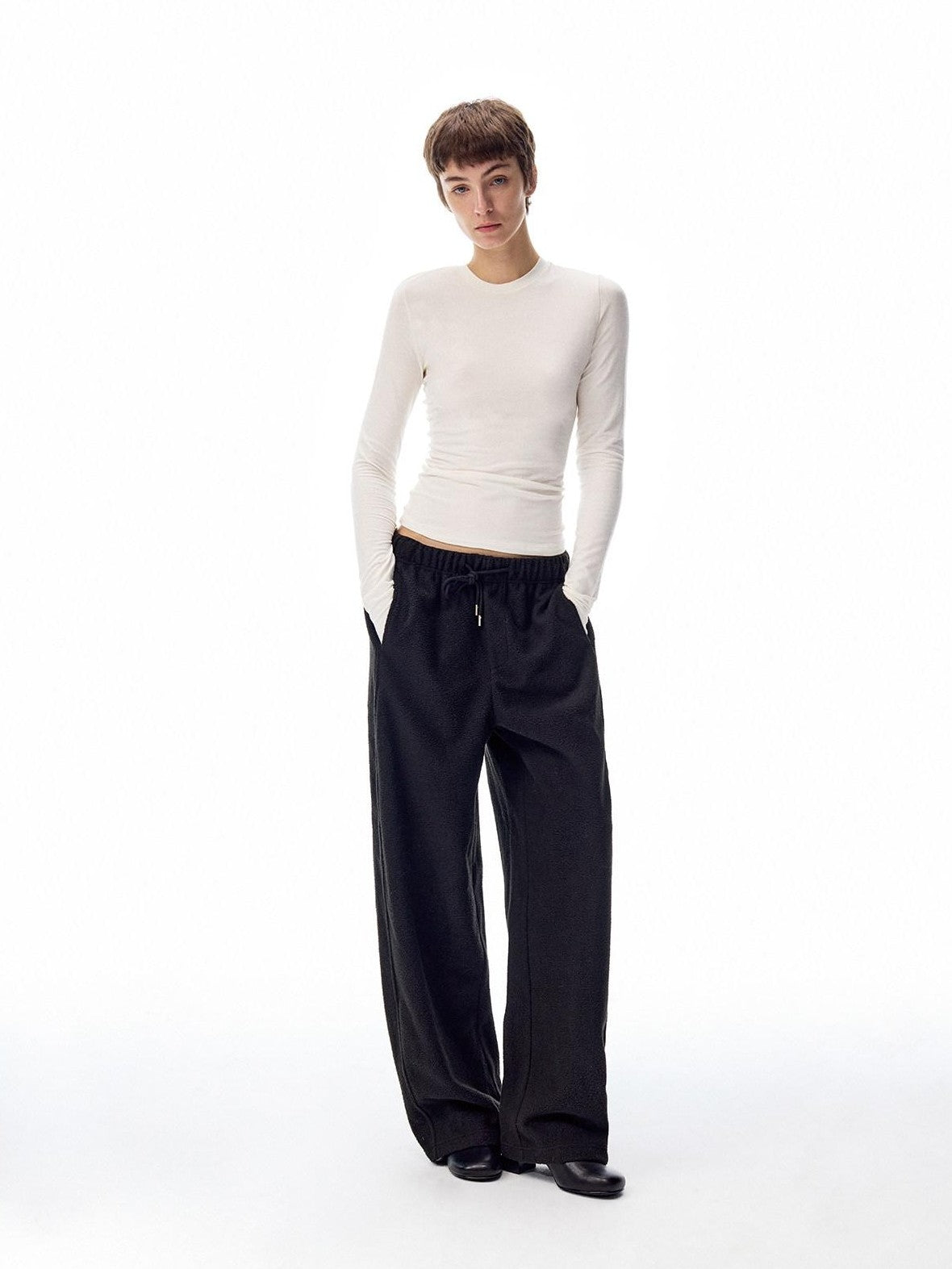 Northbutsouth Loose Thermal Fleece Elastic Waist Curved Women&