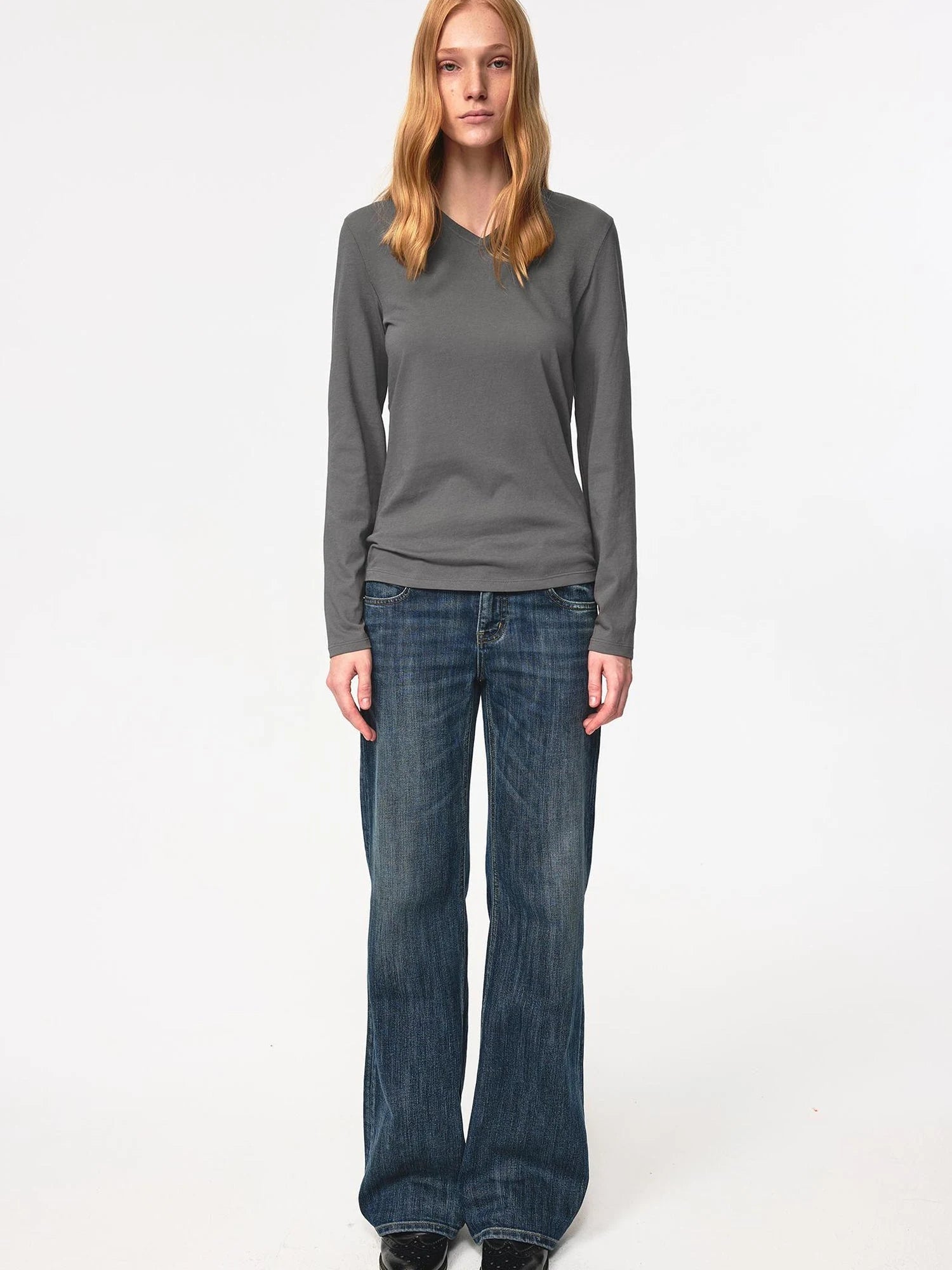 Low Rise Slim Fit Vintage Washed Stretch Denim Jeans