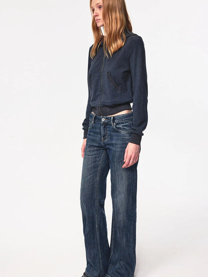 Low Rise Slim Fit Vintage Washed Stretch Denim Jeans