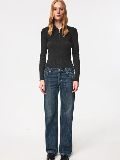 Low Rise Slim Fit Vintage Washed Stretch Denim Jeans