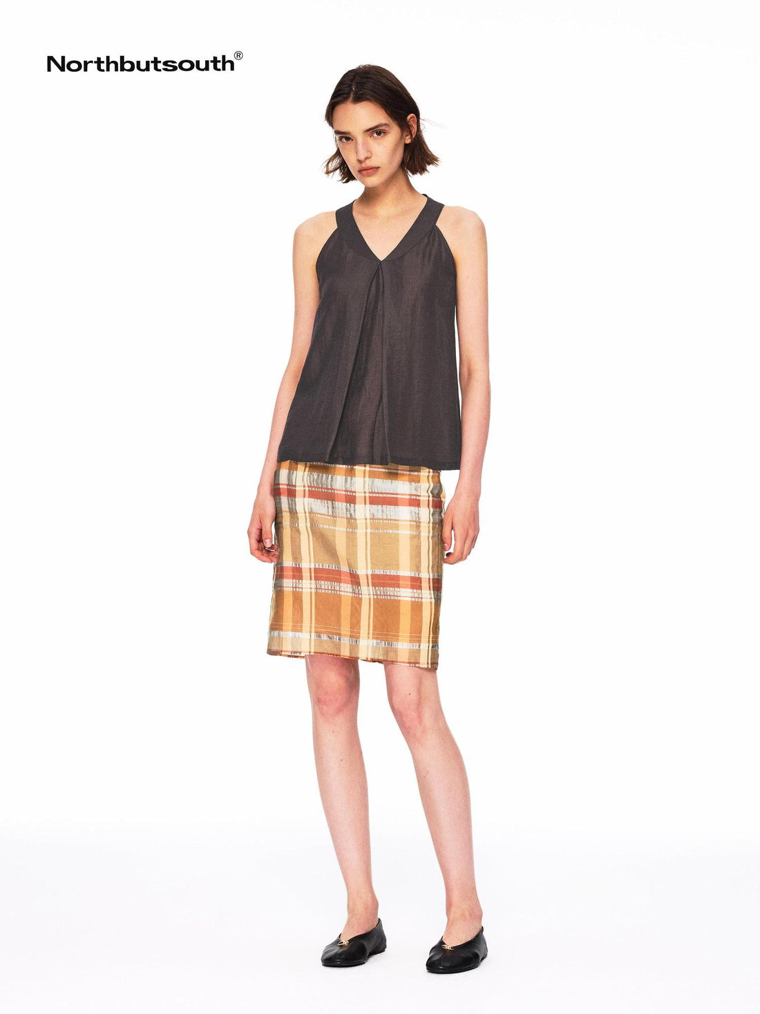 Northbutsouth Lustrous Ruched Back Tie Small V-neck Lightweight Women&