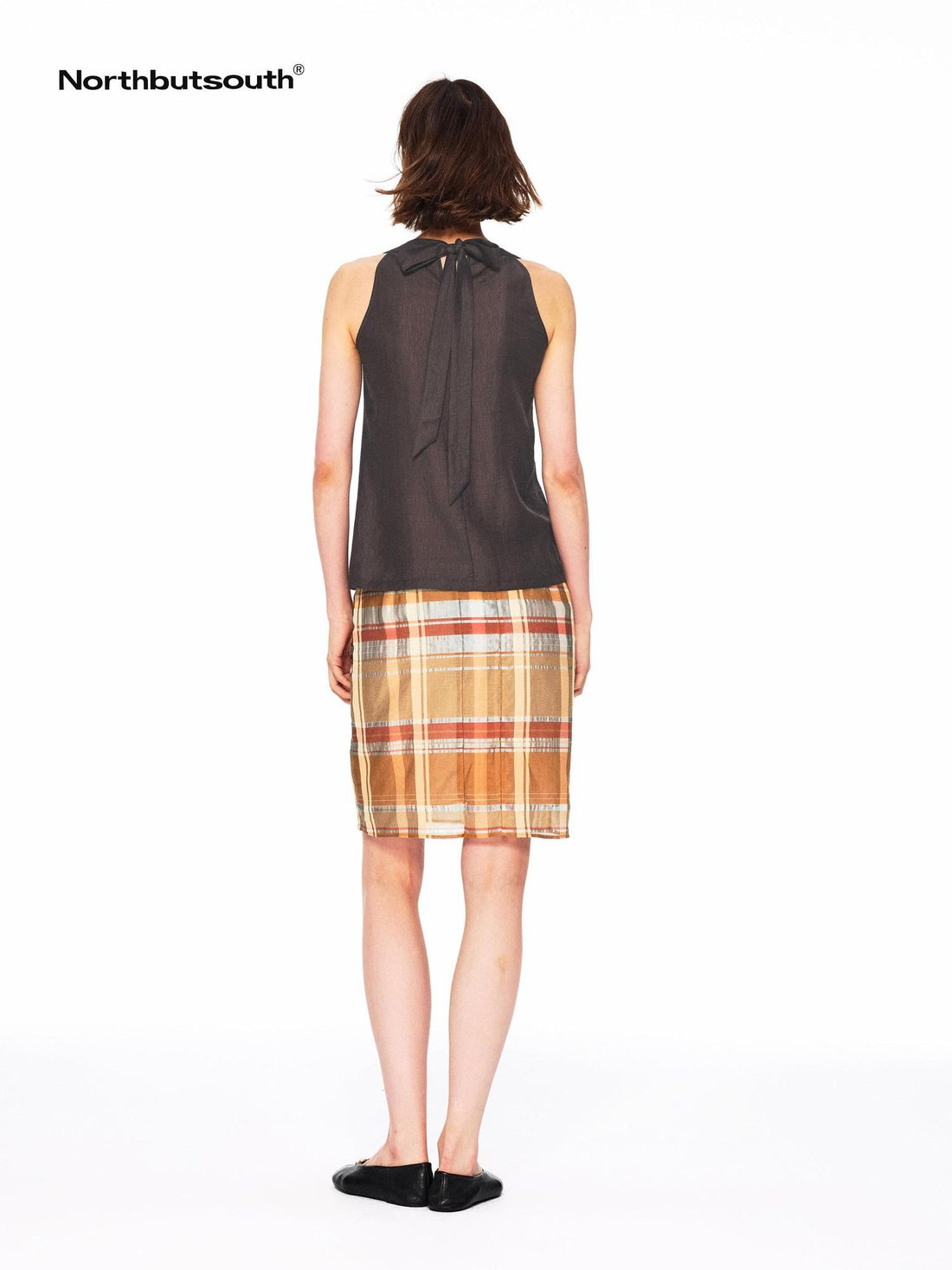 Northbutsouth Lustrous Ruched Back Tie Small V-neck Lightweight Women&
