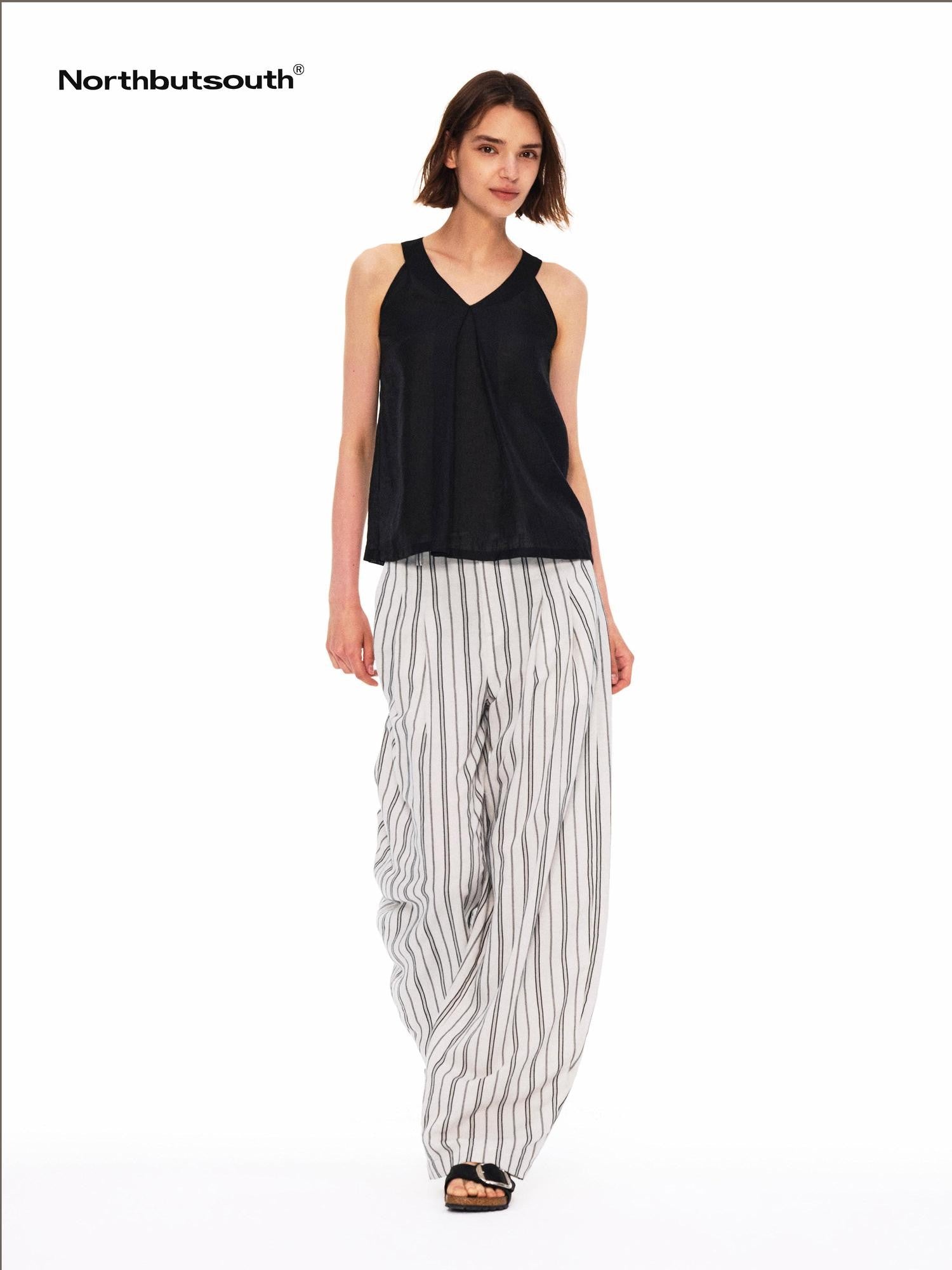 Northbutsouth Lustrous Ruched Back Tie Small V-neck Lightweight Women&