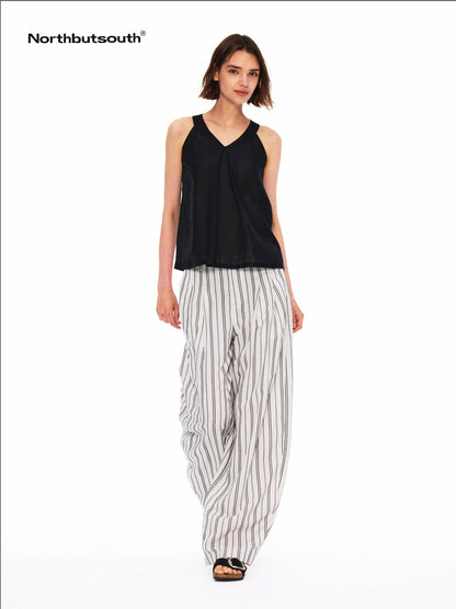 Northbutsouth Lustrous Ruched Back Tie Small V-neck Lightweight Women&