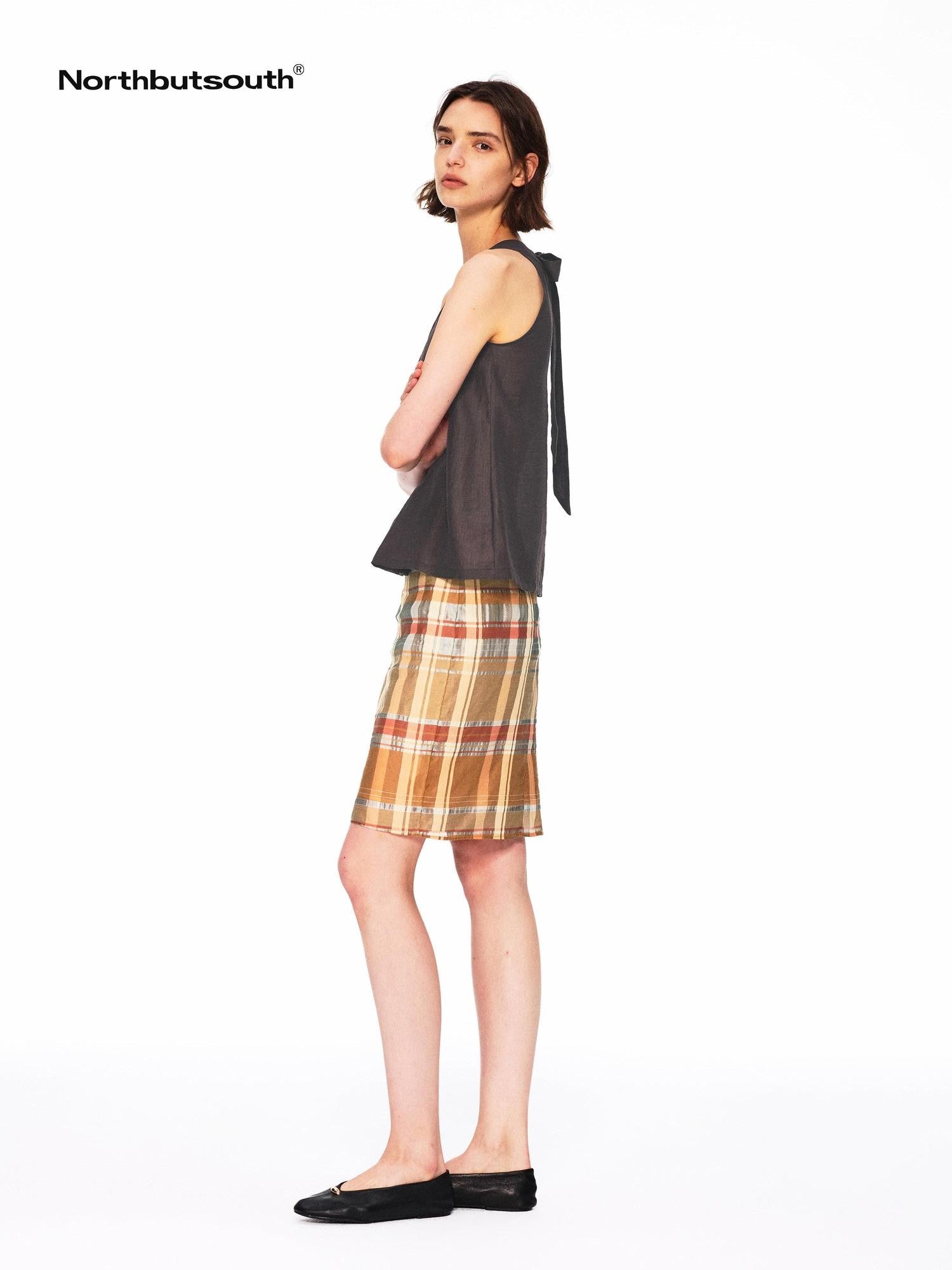 Northbutsouth Lustrous Ruched Back Tie Small V-neck Lightweight Women&