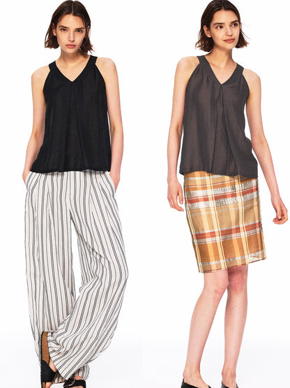 Northbutsouth Lustrous Ruched Back Tie Small V-neck Lightweight Women&