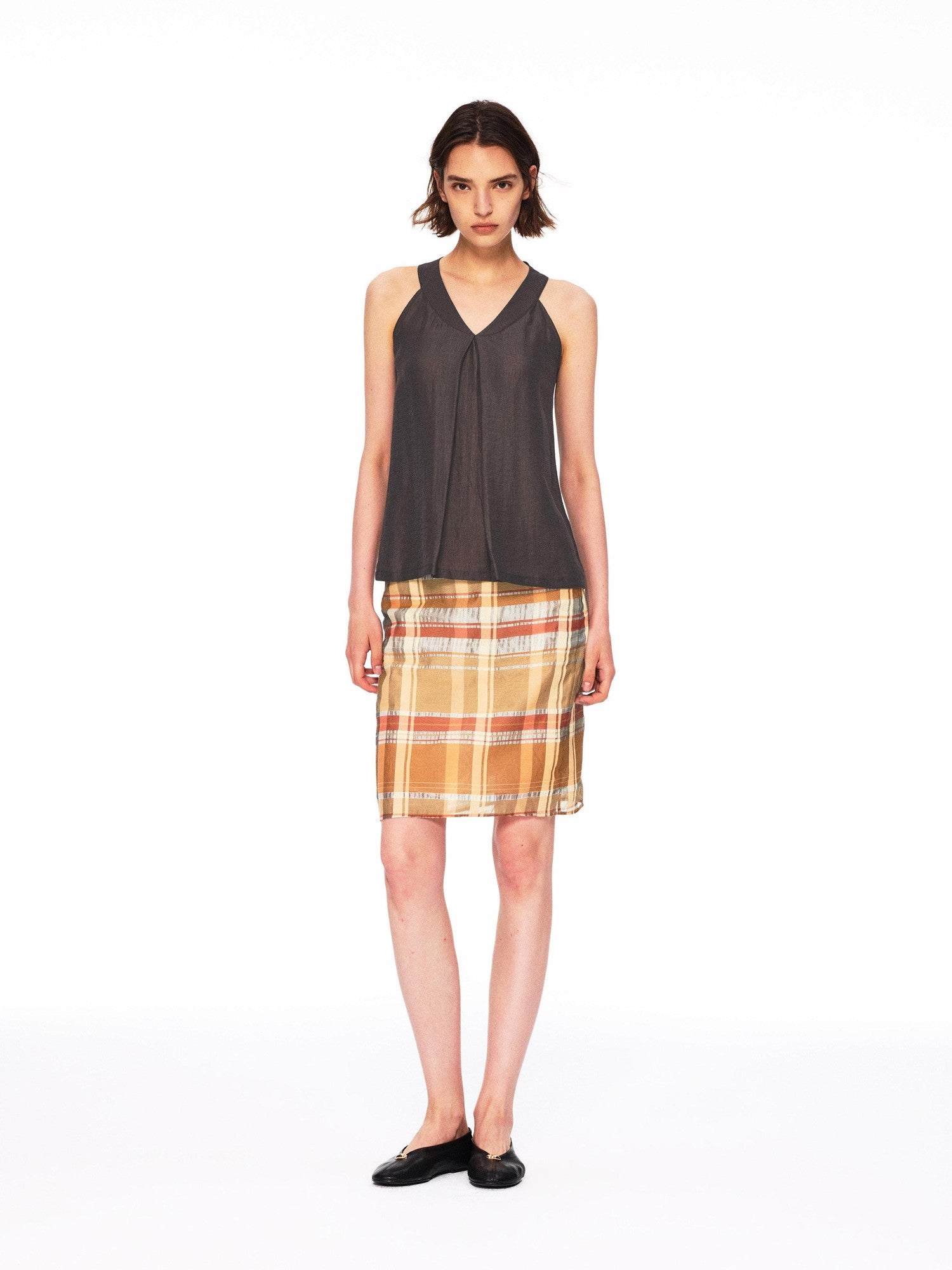 Northbutsouth Lustrous Ruched Back Tie Small V-neck Lightweight Women&