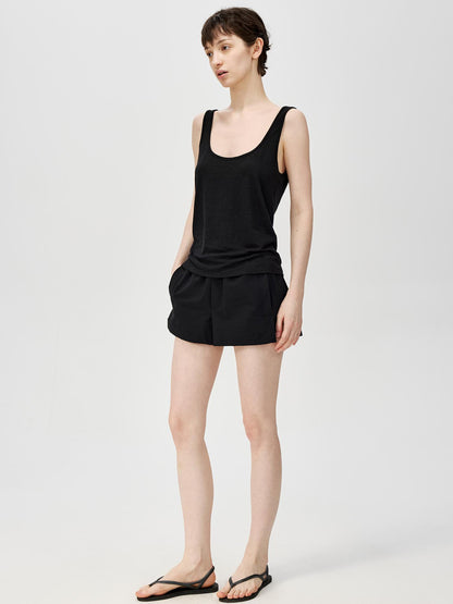 Northbutsouth Mid Rise Black White Foldable Waistband Sport Shorts