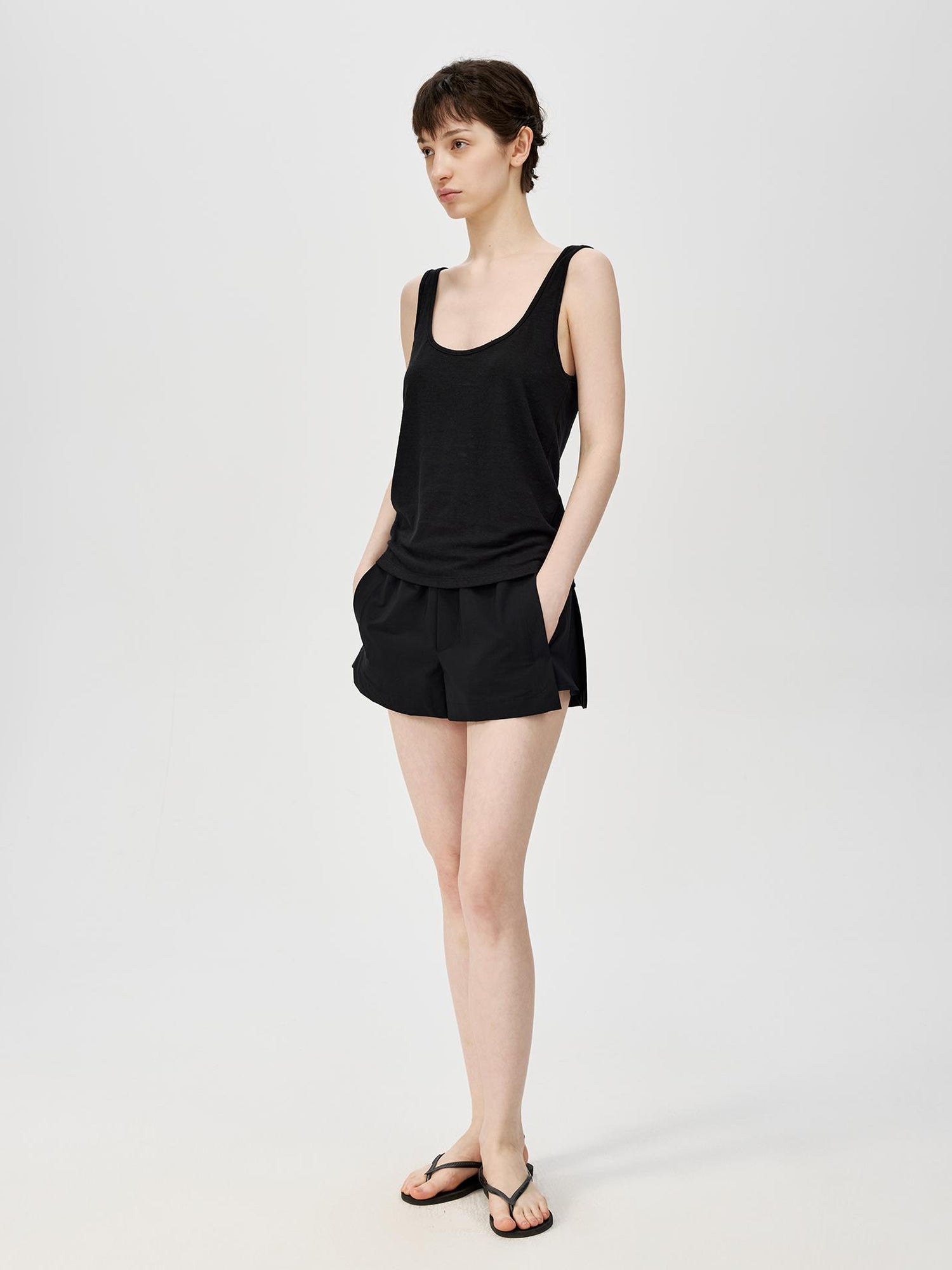 Northbutsouth Mid Rise Black White Foldable Waistband Sport Shorts