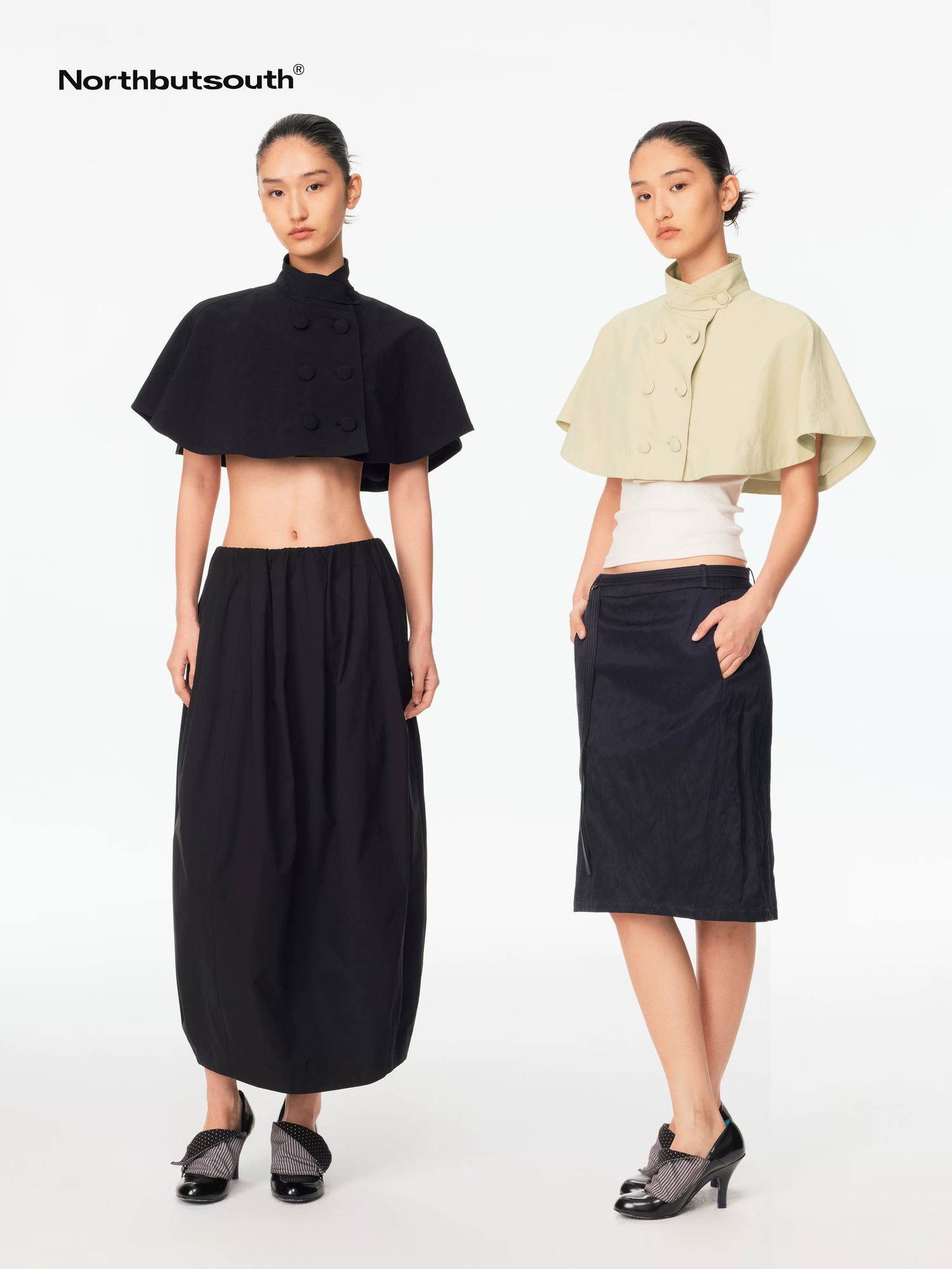 Northbutsouth Mini Cape Double Breasted Small Stand Collar Women&