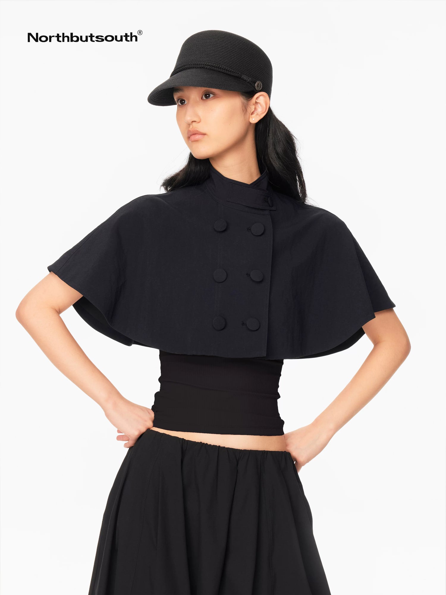 Northbutsouth Mini Cape Double Breasted Small Stand Collar Women&