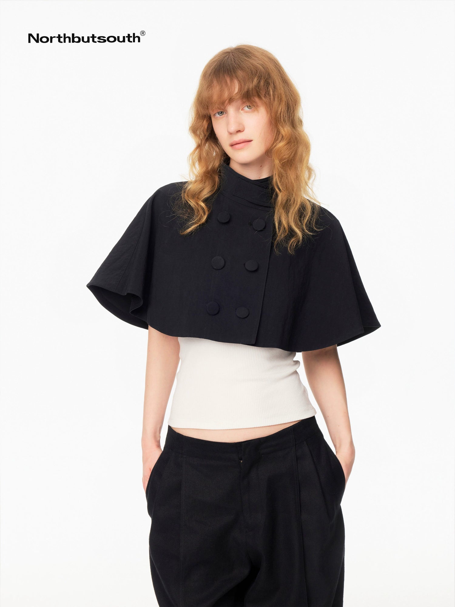 Northbutsouth Mini Cape Double Breasted Small Stand Collar Women&
