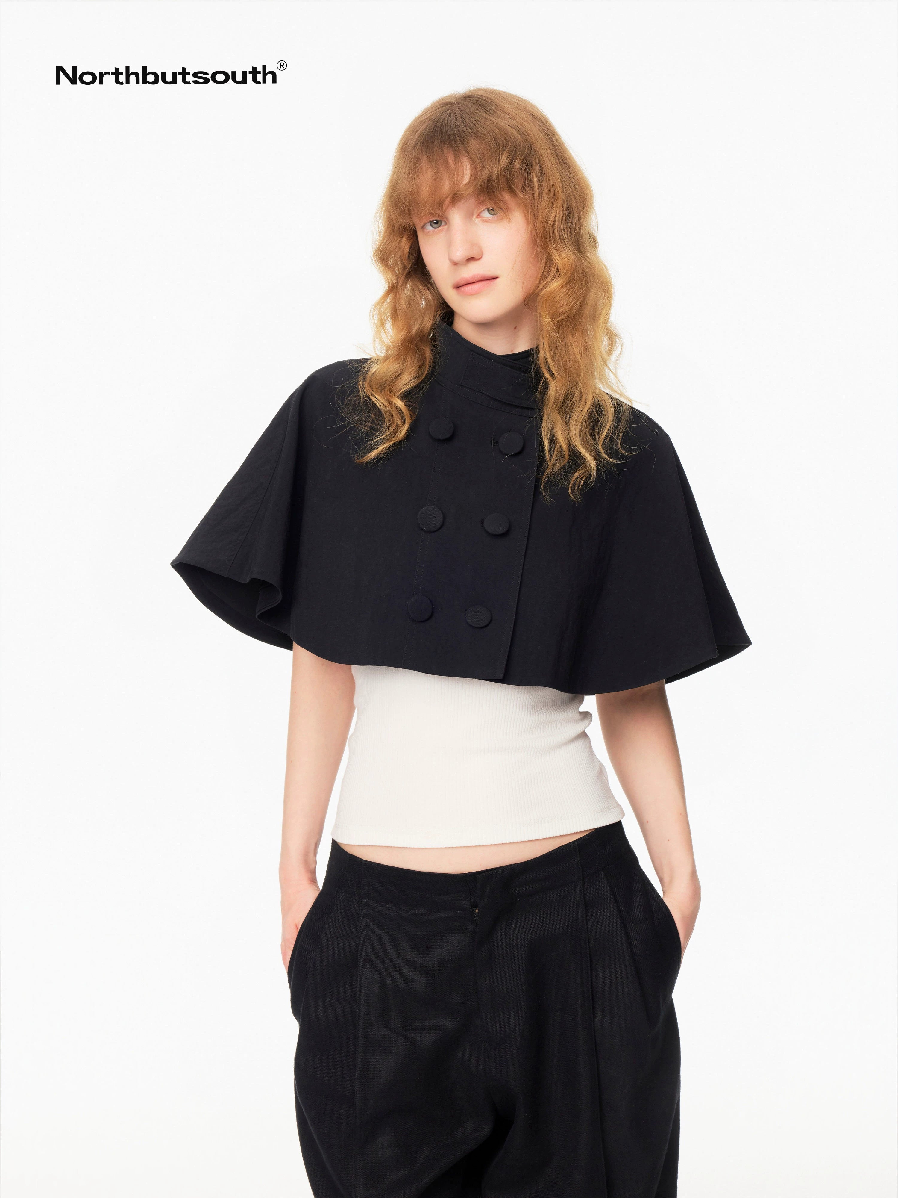 Northbutsouth Mini Cape Double Breasted Small Stand Collar Women&