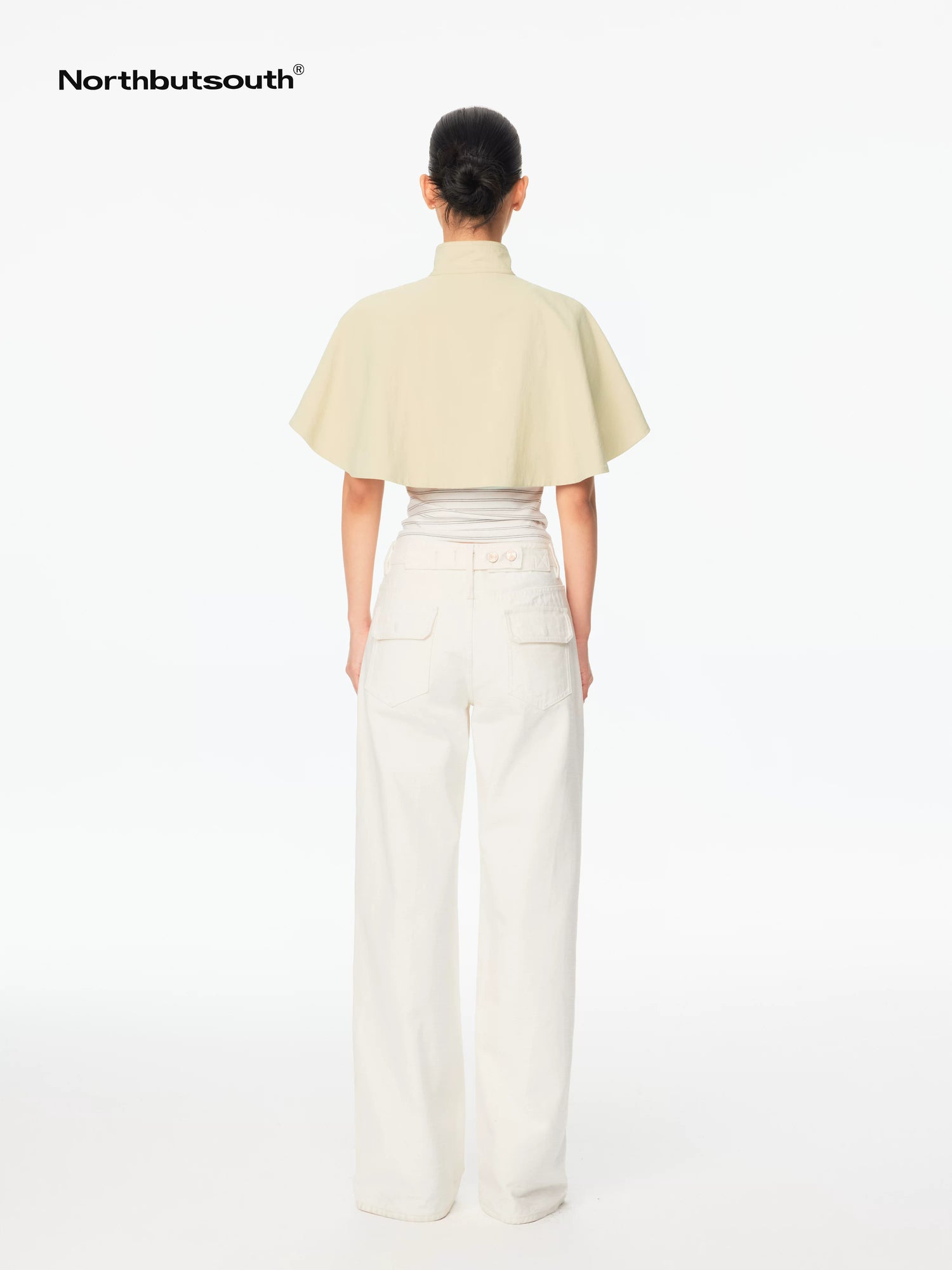 Northbutsouth Mini Cape Double Breasted Small Stand Collar Women&