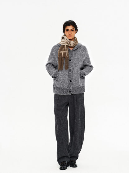 Northbutsouth Mixed Yarn Wide Placket Button Straight Hooded Women&