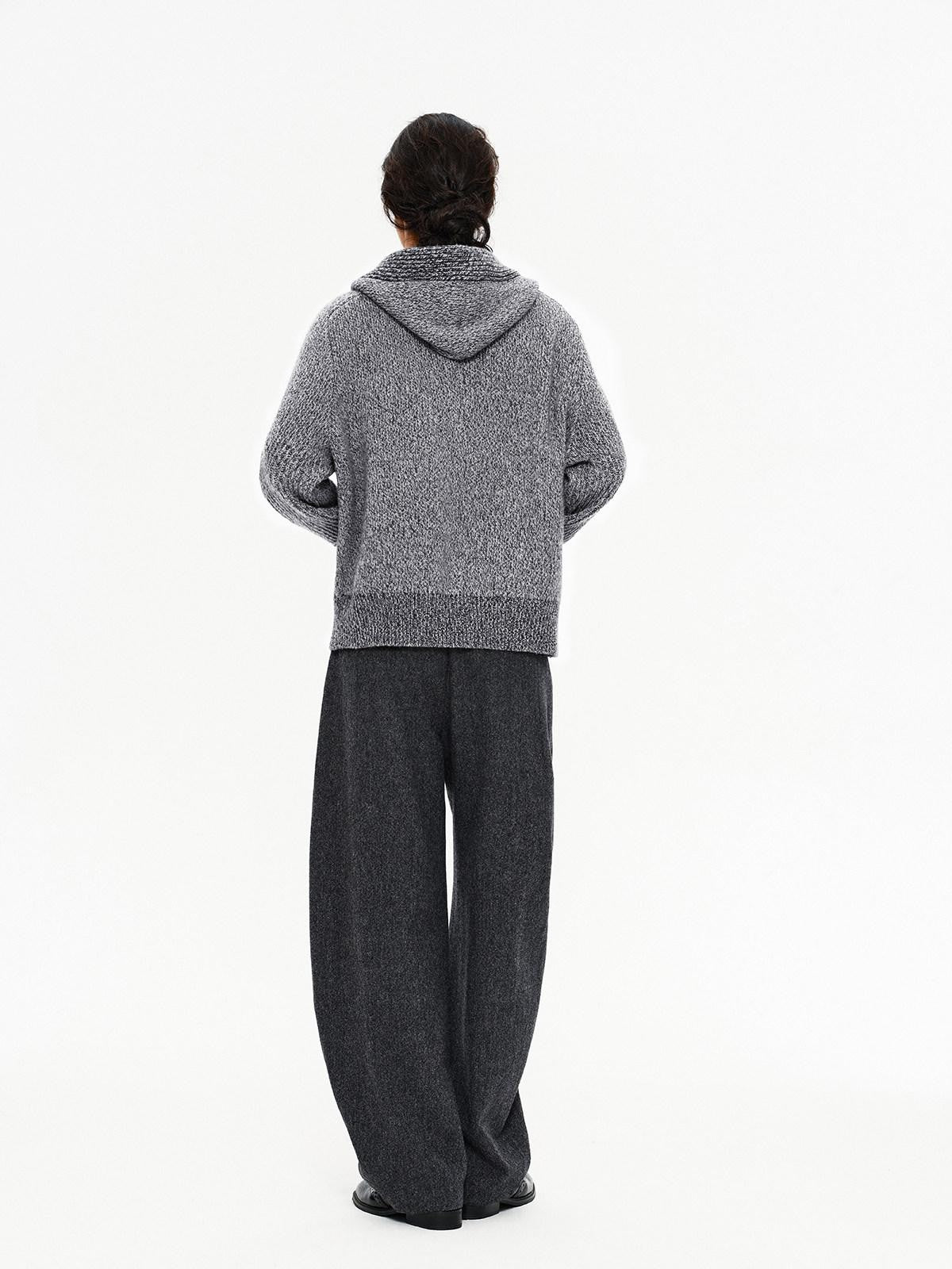 Northbutsouth Mixed Yarn Wide Placket Button Straight Hooded Women&