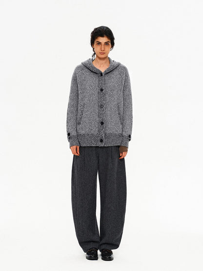 Northbutsouth Mixed Yarn Wide Placket Button Straight Hooded Women&