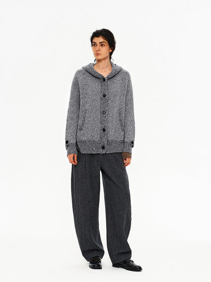 Northbutsouth Mixed Yarn Wide Placket Button Straight Hooded Women&