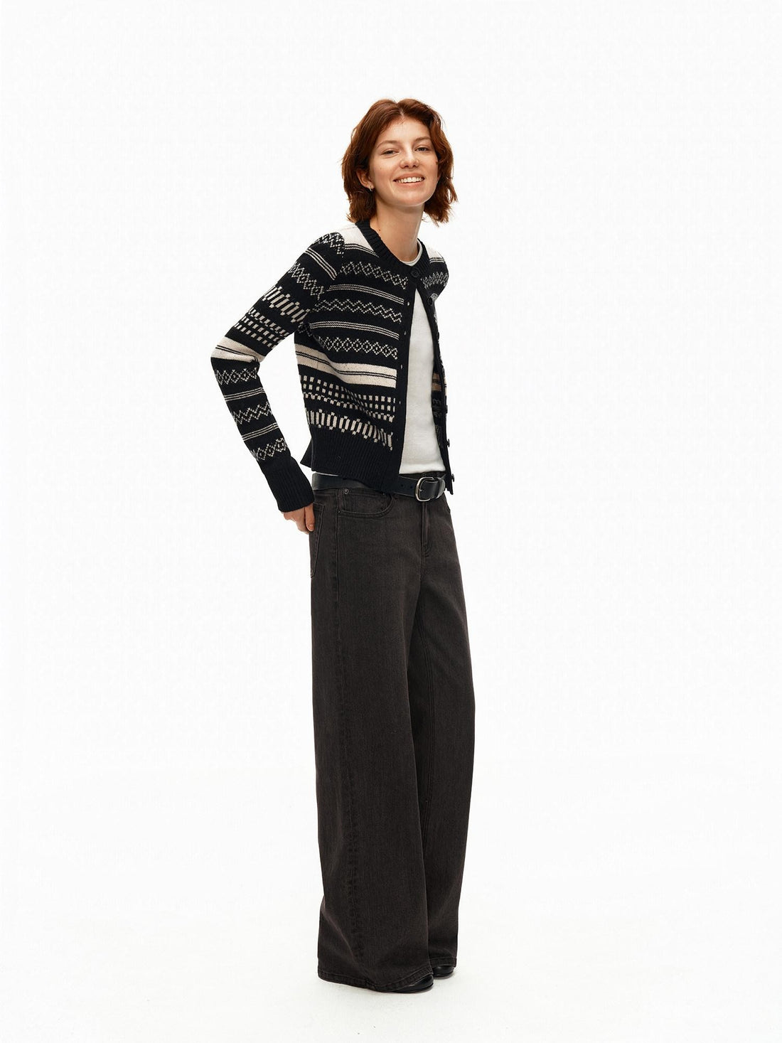 Northbutsouth Monochrome Striped Fair Isle Small Crewneck Women&