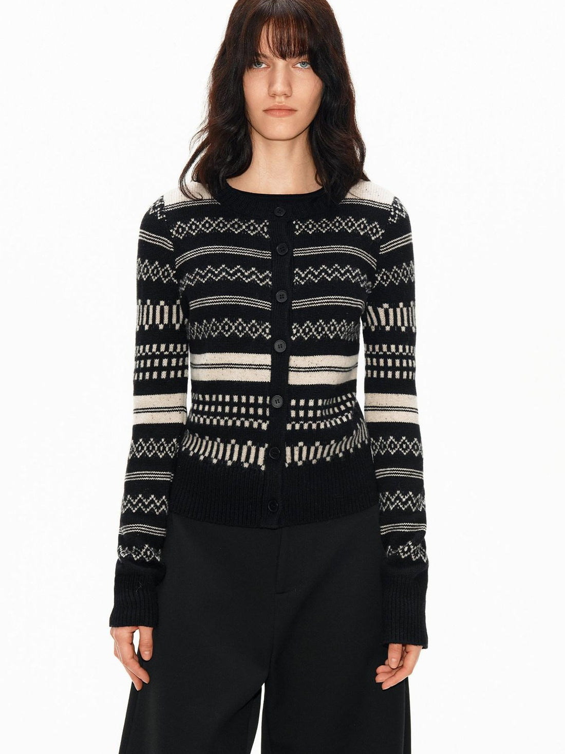 Northbutsouth Monochrome Striped Fair Isle Small Crewneck Women&