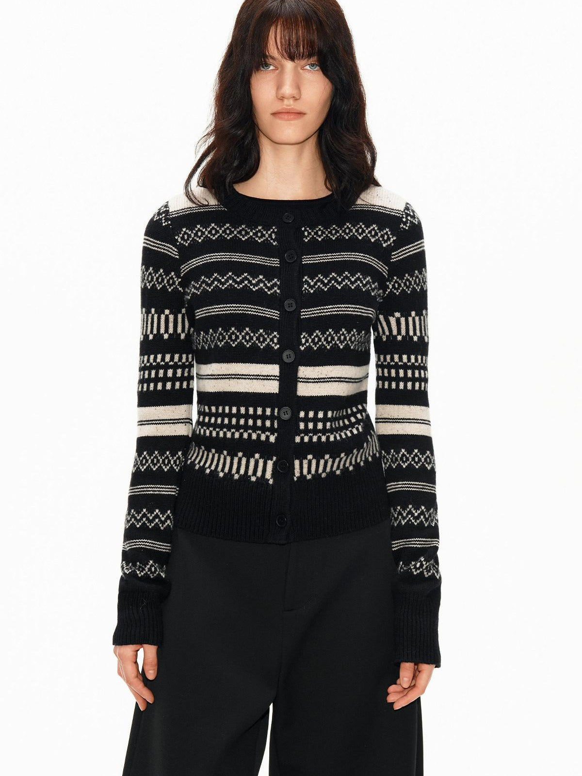 Northbutsouth Monochrome Striped Fair Isle Small Crewneck Women&