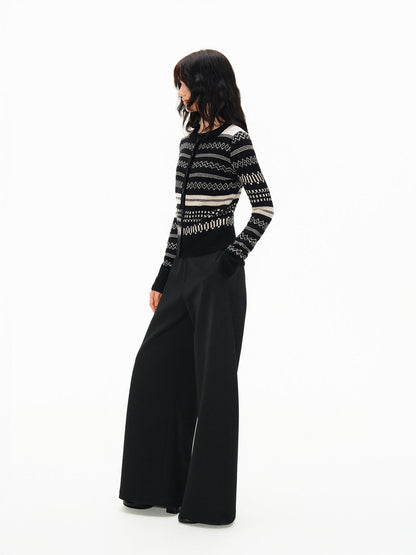 Northbutsouth Monochrome Striped Fair Isle Small Crewneck Women&