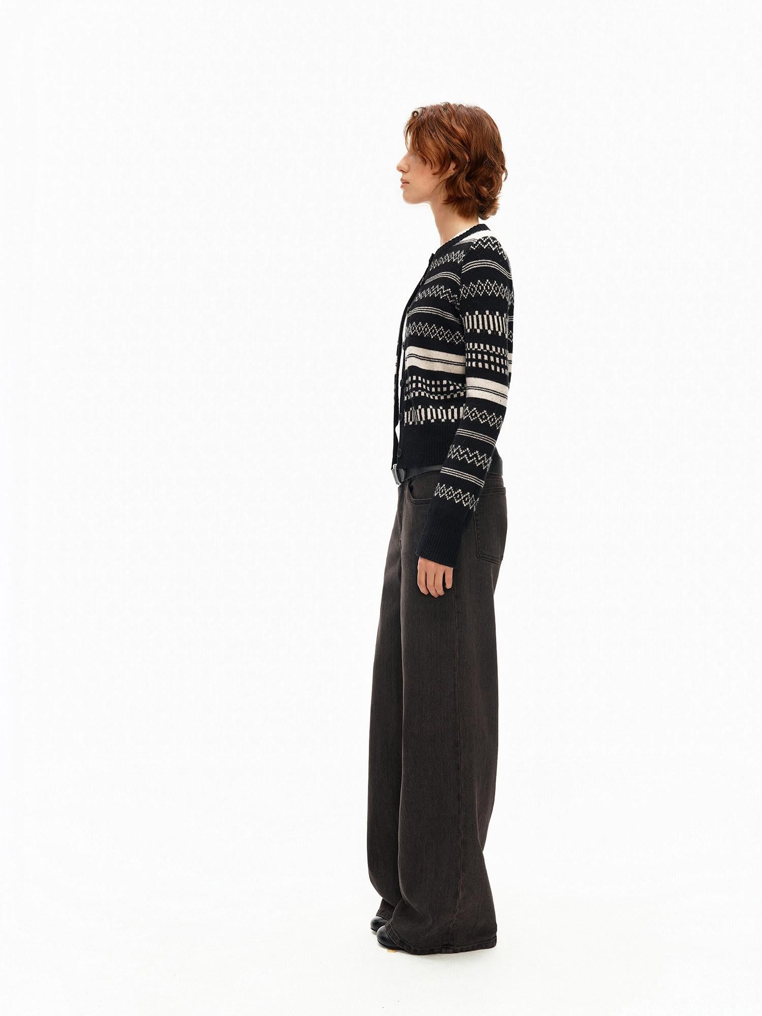 Northbutsouth Monochrome Striped Fair Isle Small Crewneck Women&