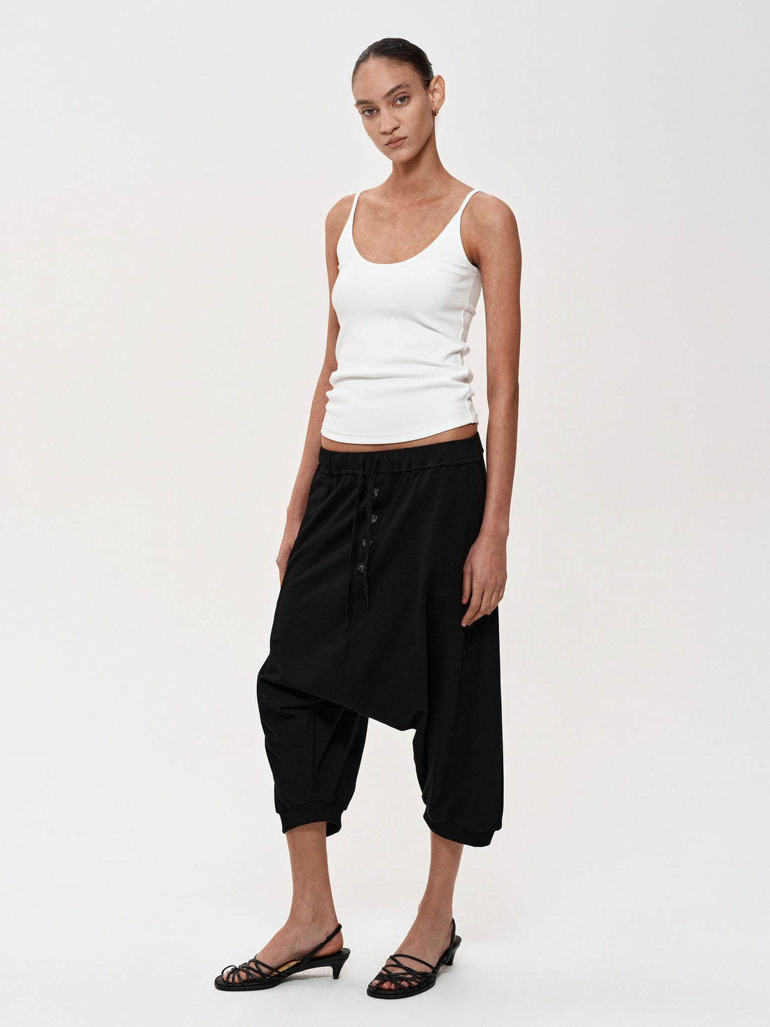 Northbutsouth Multi Button Drawstring Drop Crotch Casual Shorts