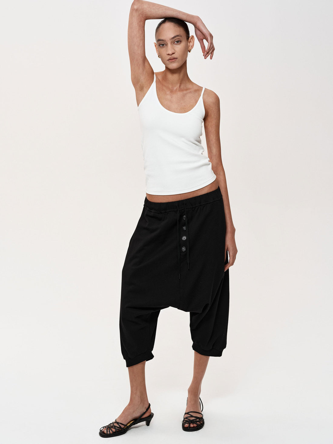 Northbutsouth Multi Button Drawstring Drop Crotch Casual Shorts