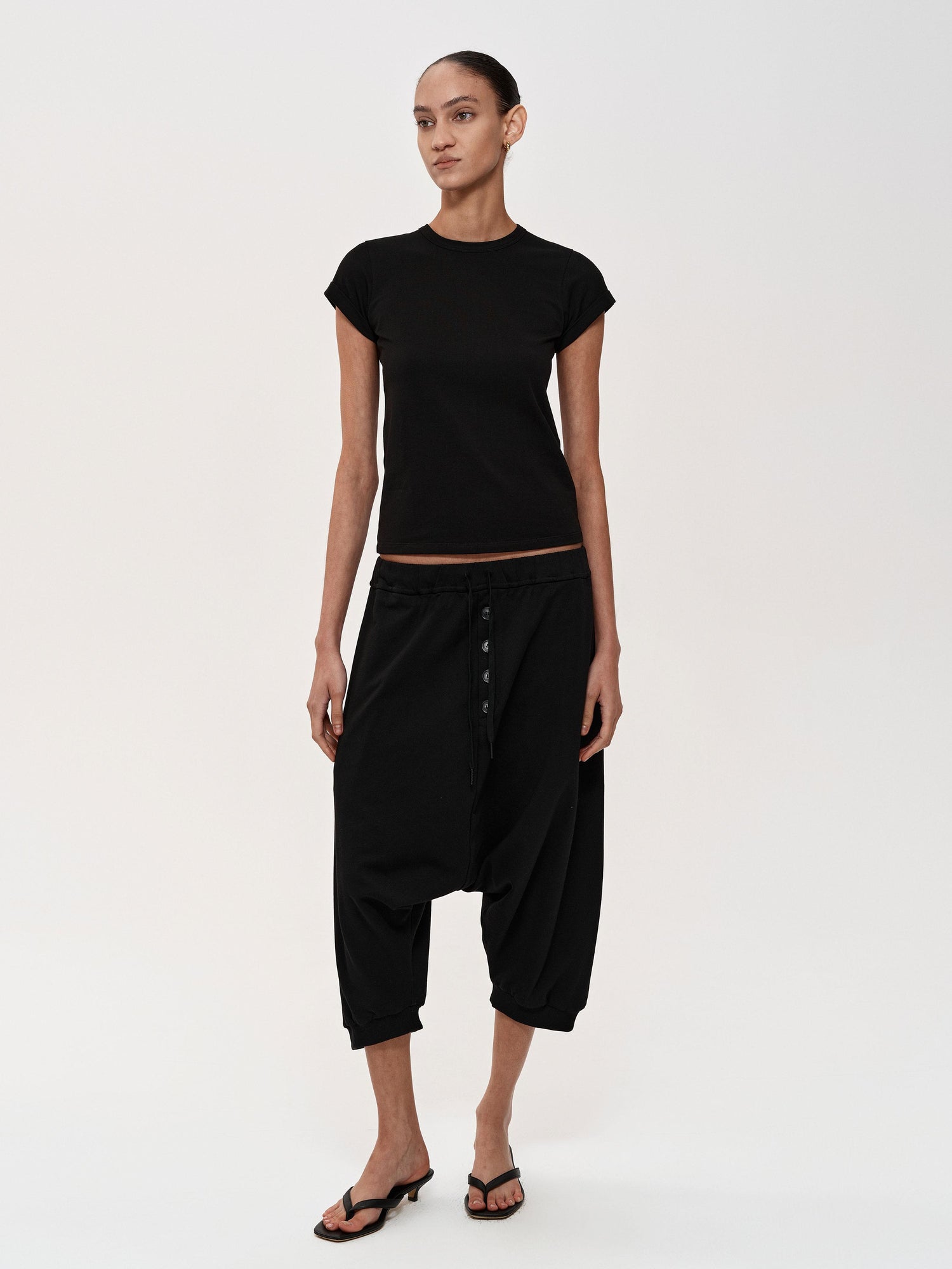 Northbutsouth Multi Button Drawstring Drop Crotch Casual Shorts