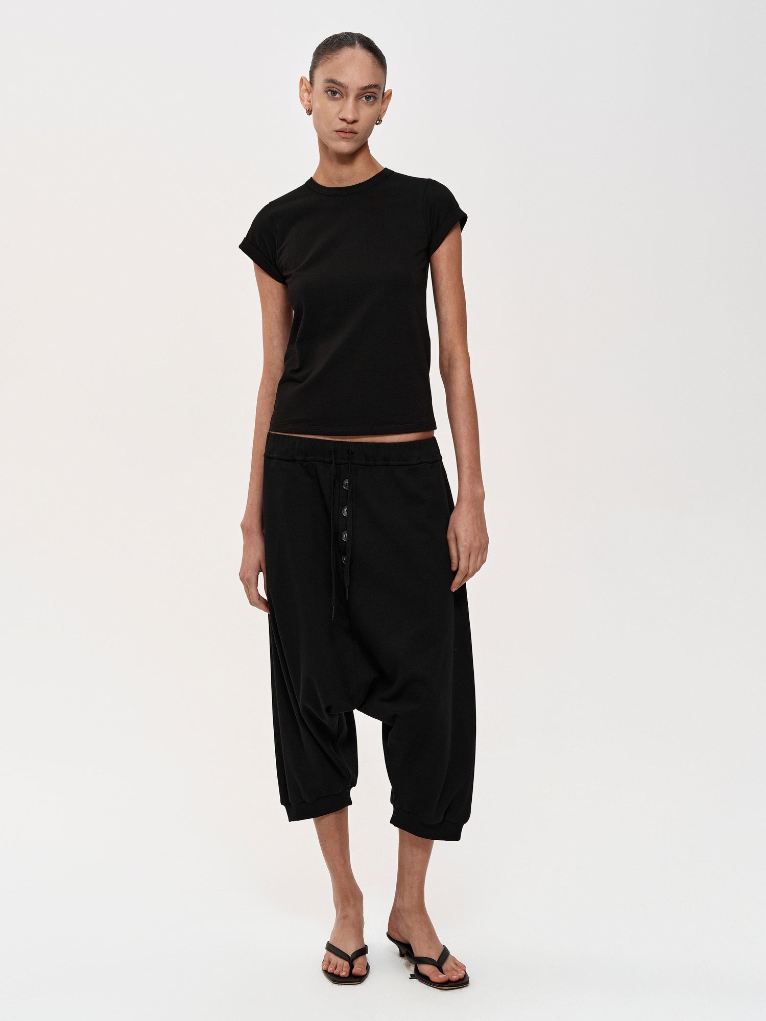Northbutsouth Multi Button Drawstring Drop Crotch Casual Shorts