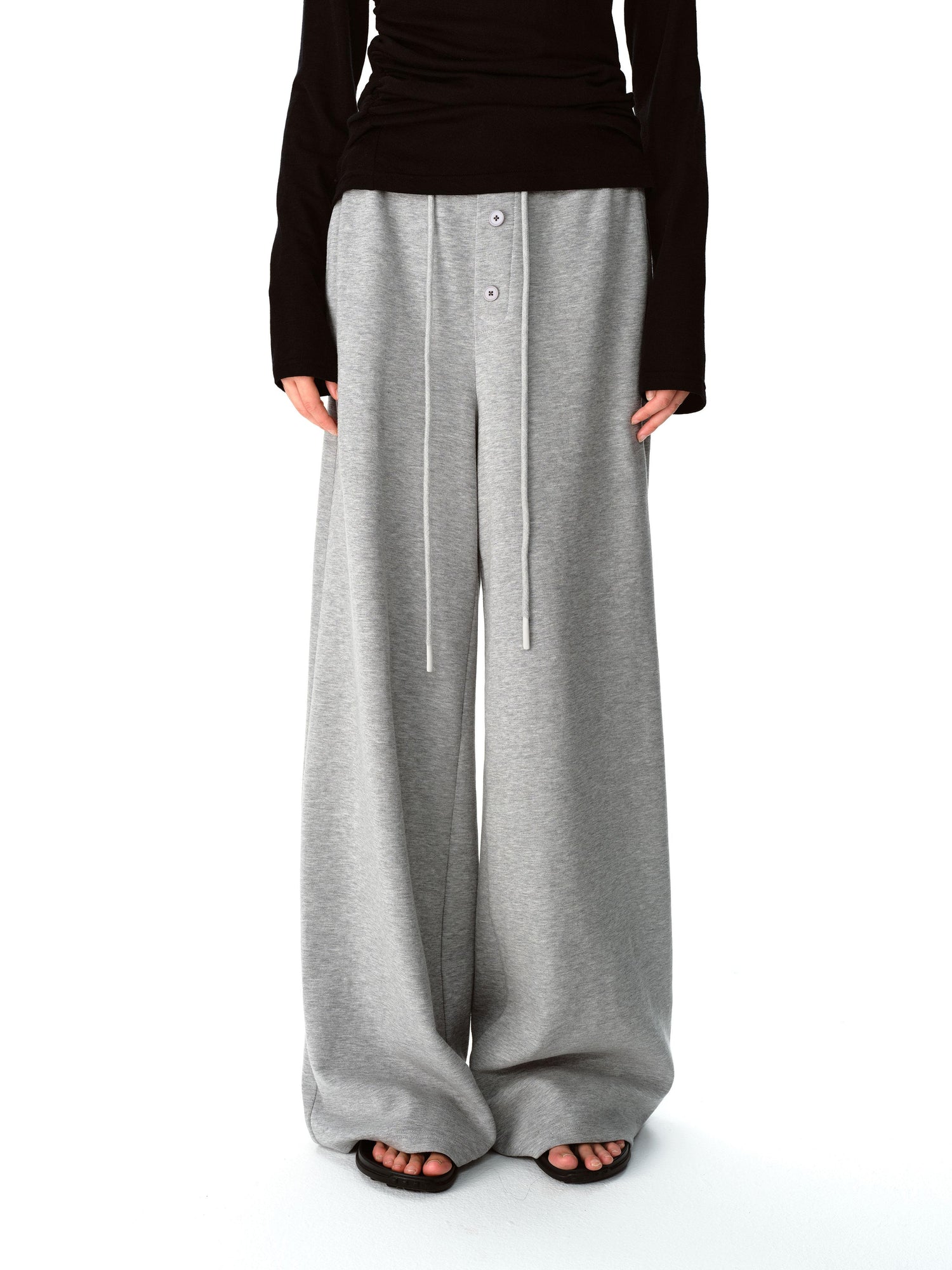 Northbutsouth Multi Button Drawstring Elastic Waist Casual Sweatpants
