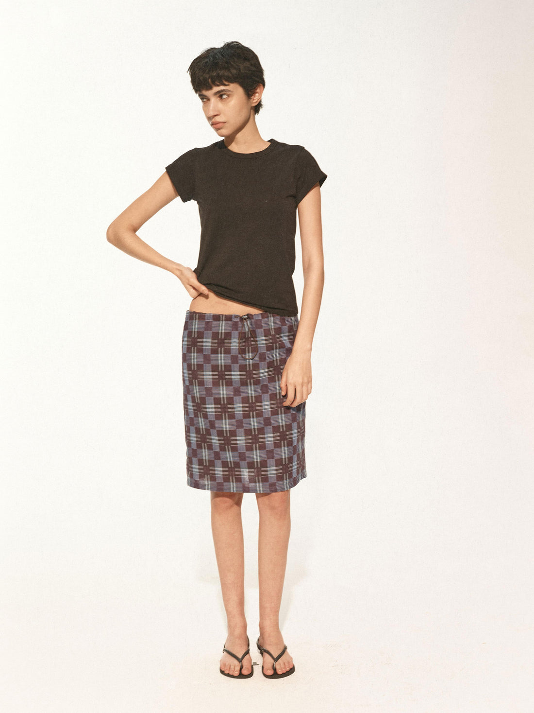Northbutsouth Multi Way Drawstring Plaid Skirt And Tube Top Set