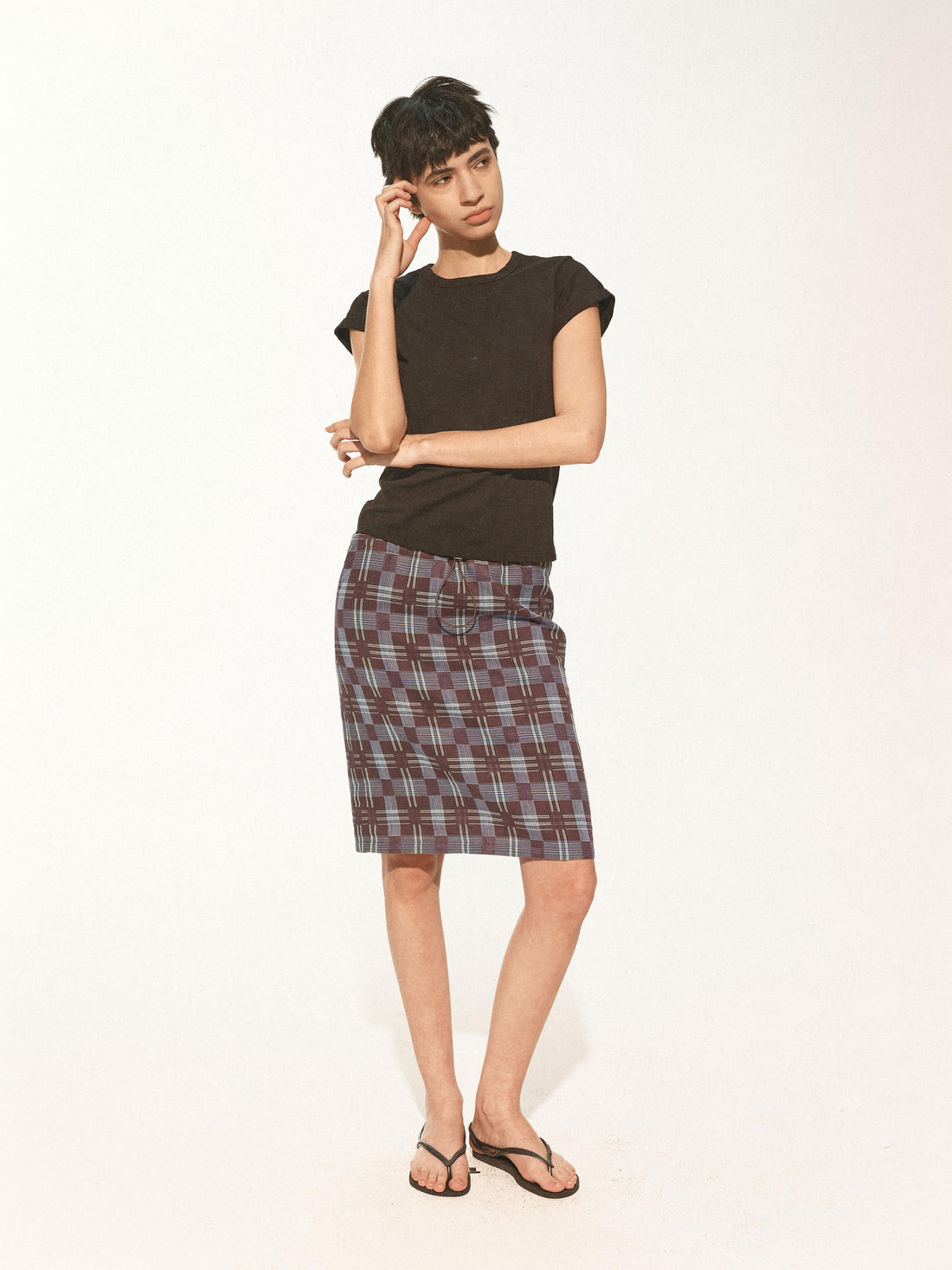 Northbutsouth Multi Way Drawstring Plaid Skirt And Tube Top Set