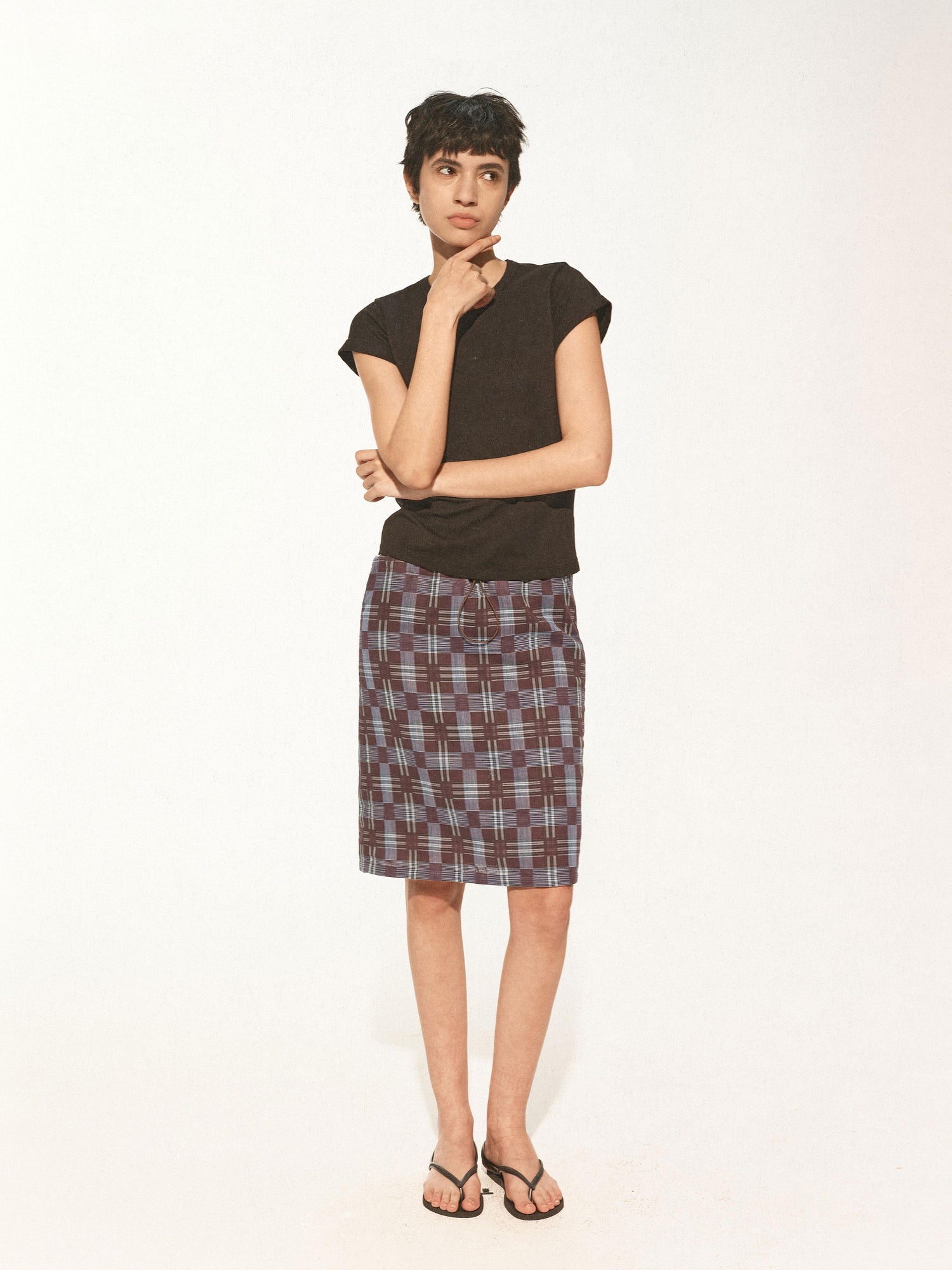 Northbutsouth Multi Way Drawstring Plaid Skirt And Tube Top Set