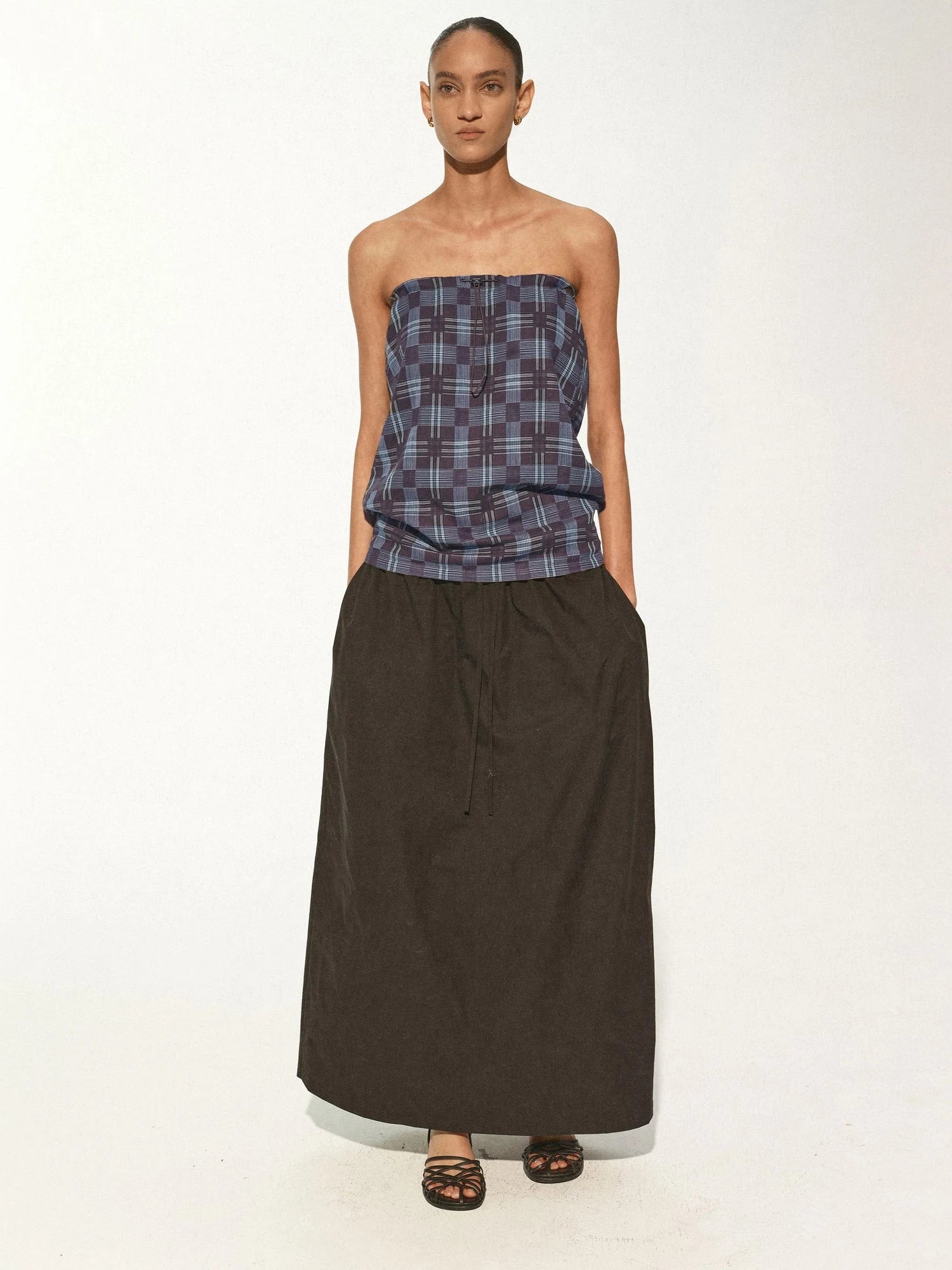 Multi Way Drawstring Plaid Skirt And Tube Top Set