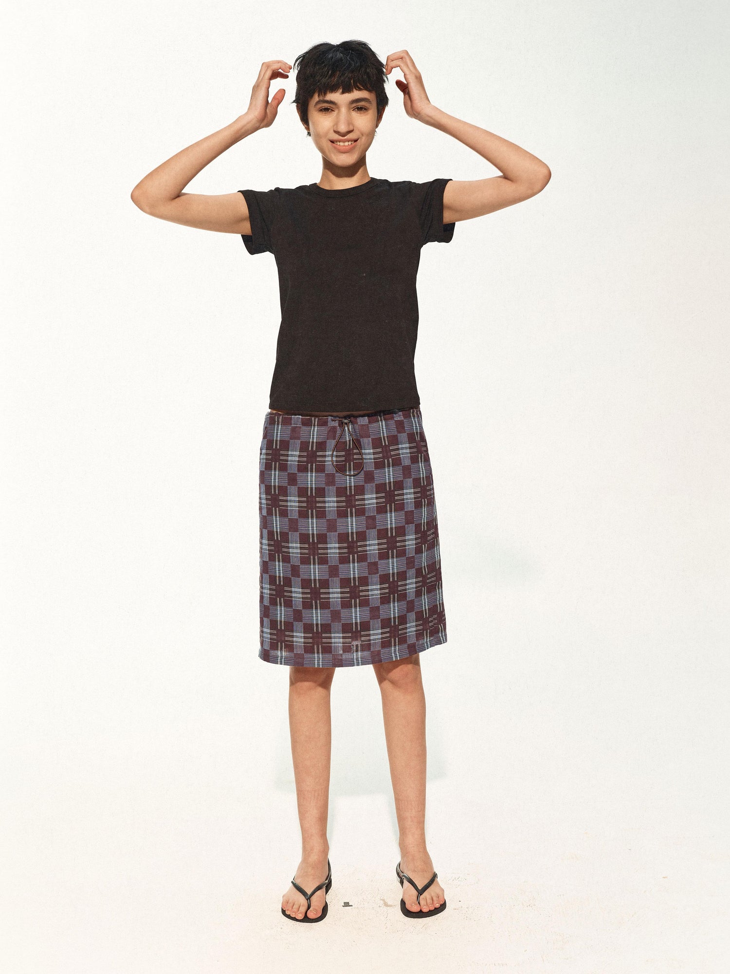 Northbutsouth Multi Way Drawstring Plaid Skirt And Tube Top Set