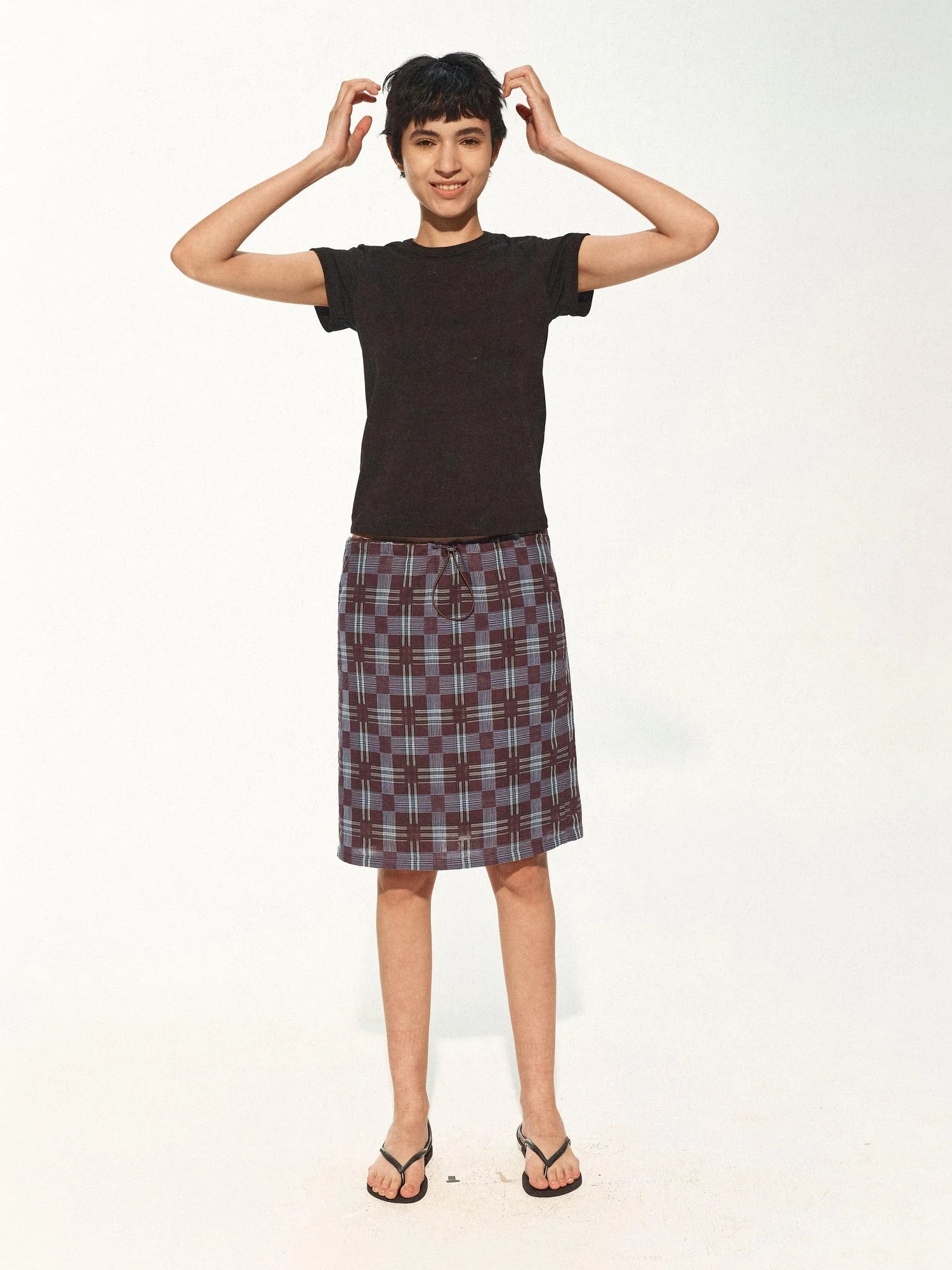 Multi Way Drawstring Plaid Skirt And Tube Top Set