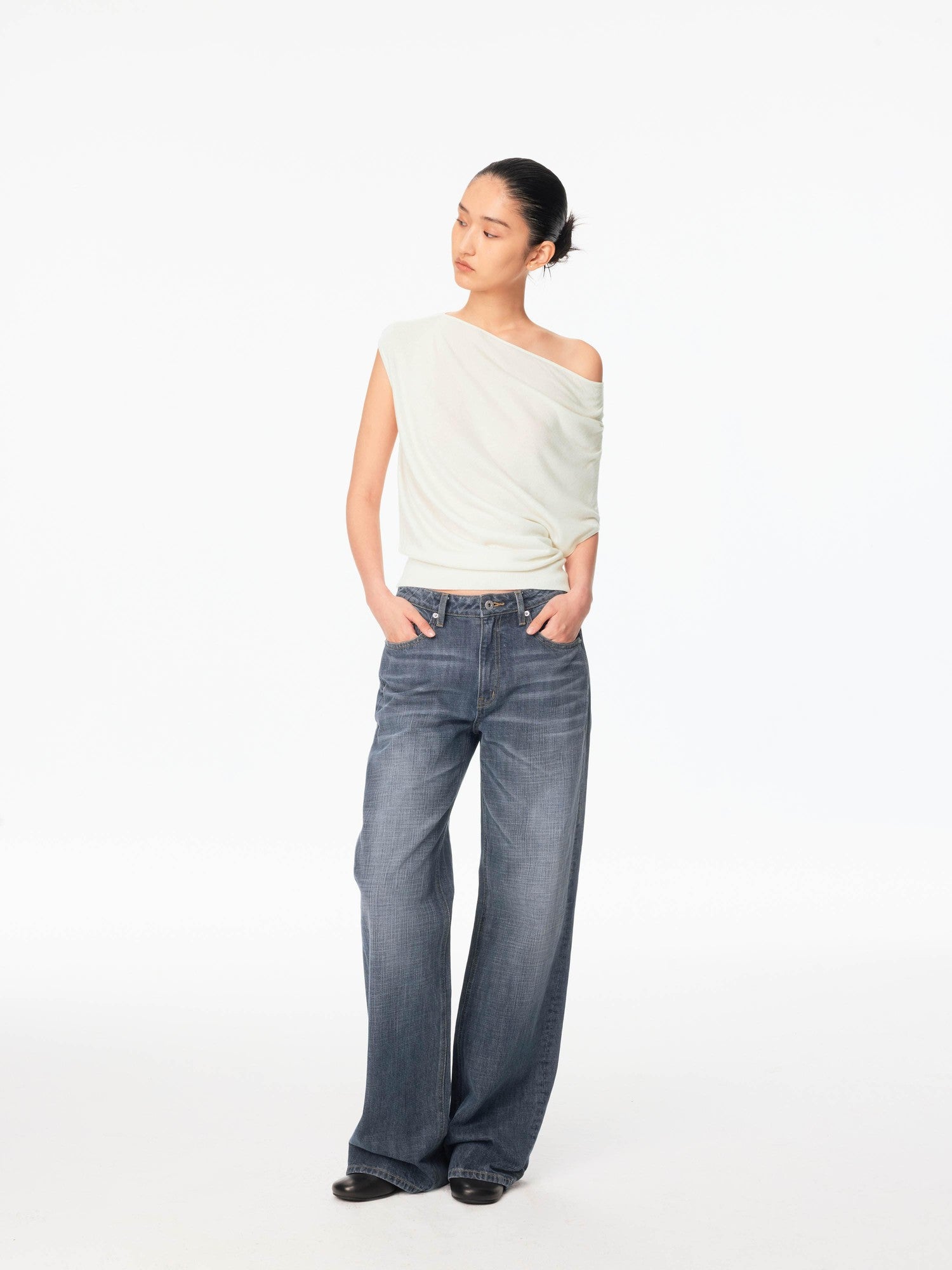 Northbutsouth Multicolor Knit Gathered Slanted Neck Women&