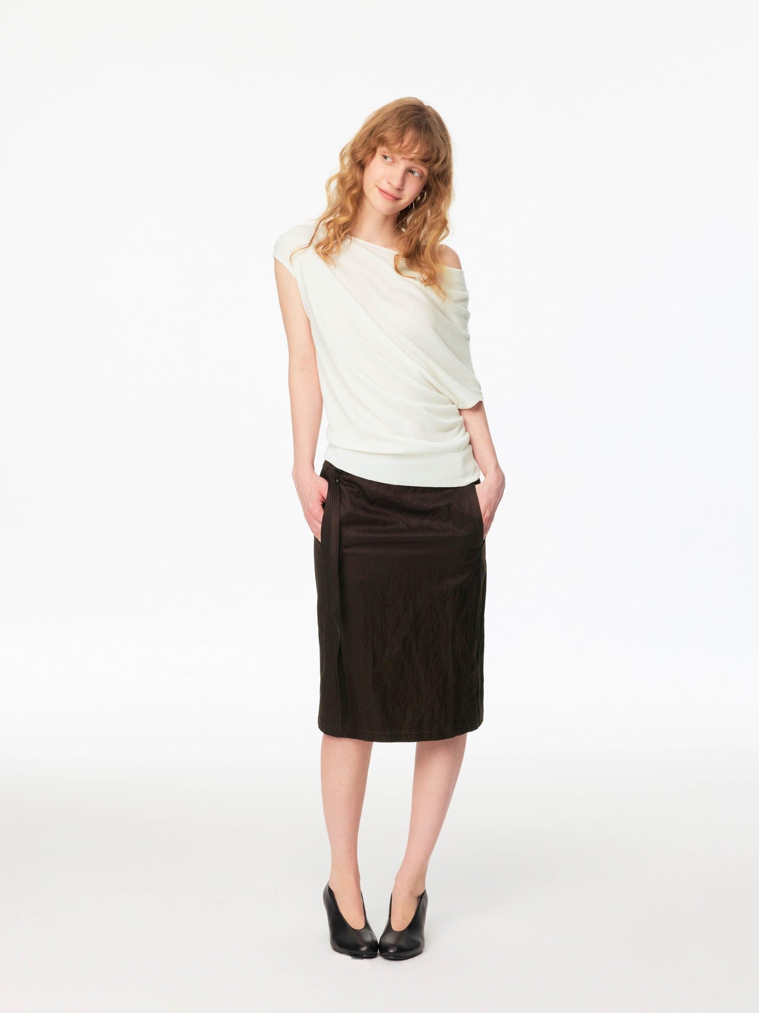 Northbutsouth Multicolor Knit Gathered Slanted Neck Women&